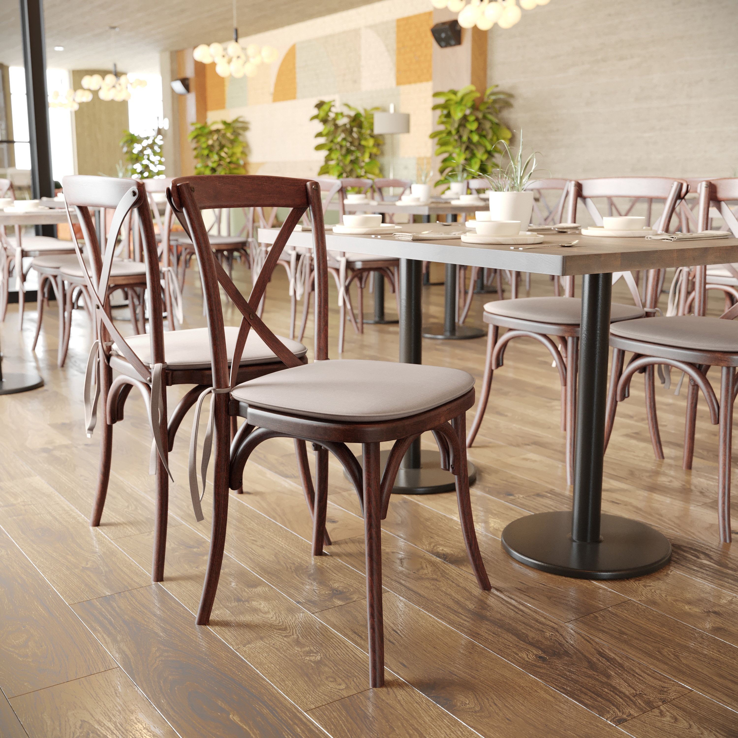 Flash Furniture 889142218746 2 Pk. HERCULES Series Mahogany Cross Back Chair with Cushion