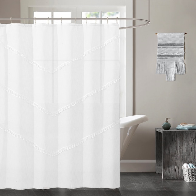 Dainty Home 70 In W X 72 L White Tribal Mildew Resistant Polyester Shower Curtain The Curtains Liners Department At Lowes Com