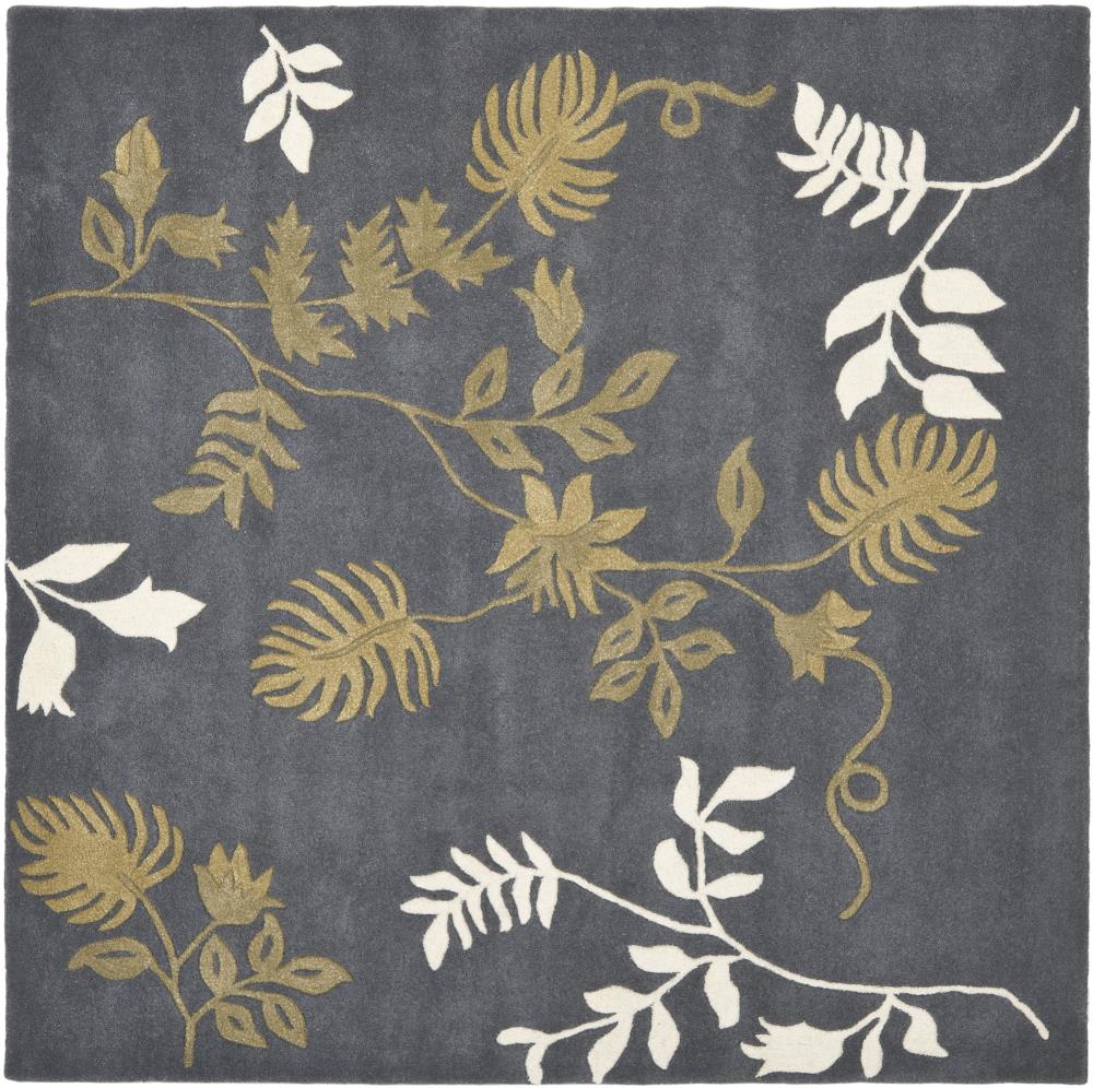 Safavieh SOH313C-6SQ Soho Fernesh 6 x 6 (ft) Tufted Wool Dark Gray Square Indoor Floral/Botanical Area rug