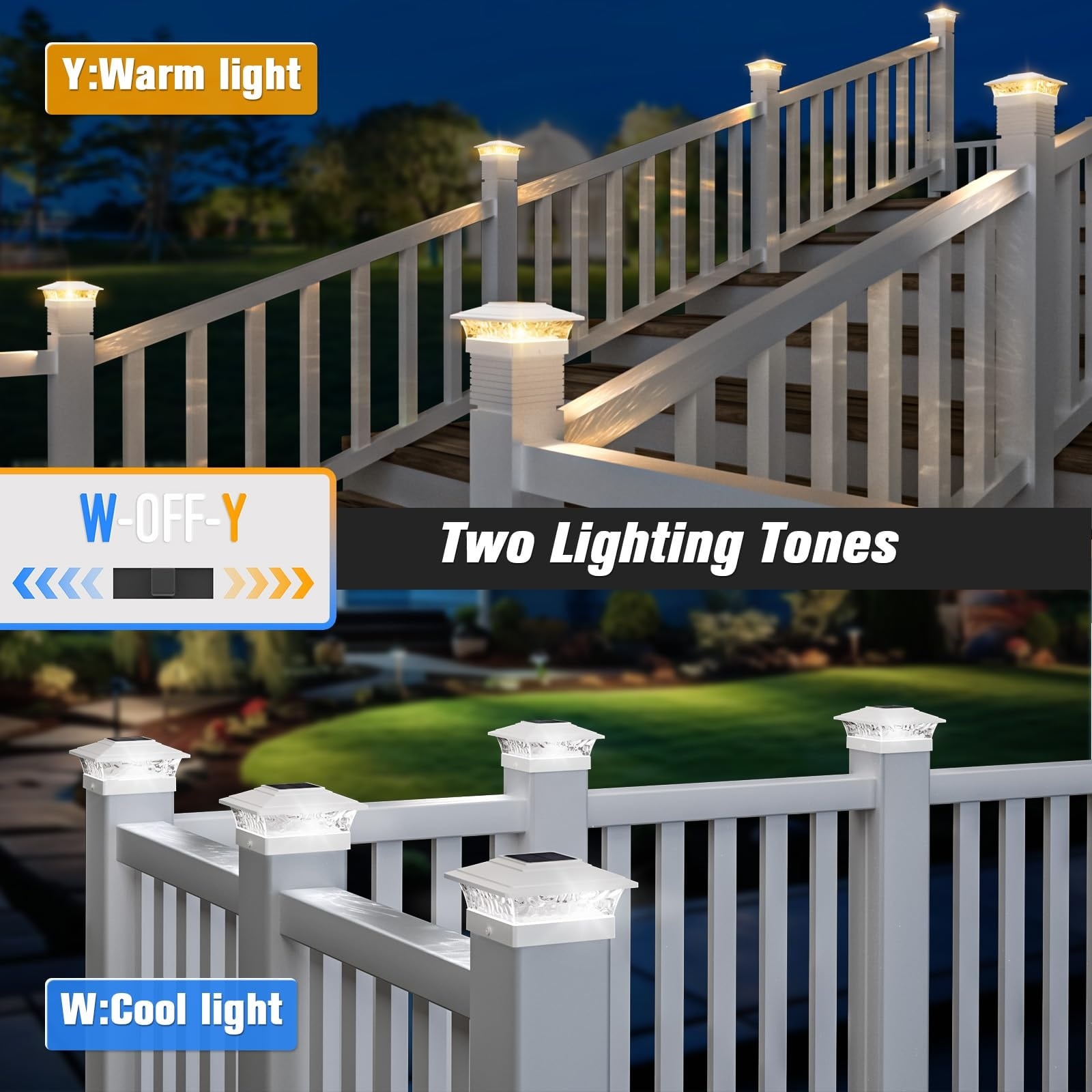 Etokfoks  Solar Post Cap Lights 6pk Waterproof for 4x4 5x5 6x6 Wood Vinyl Posts Warm Cool White Garden Patio