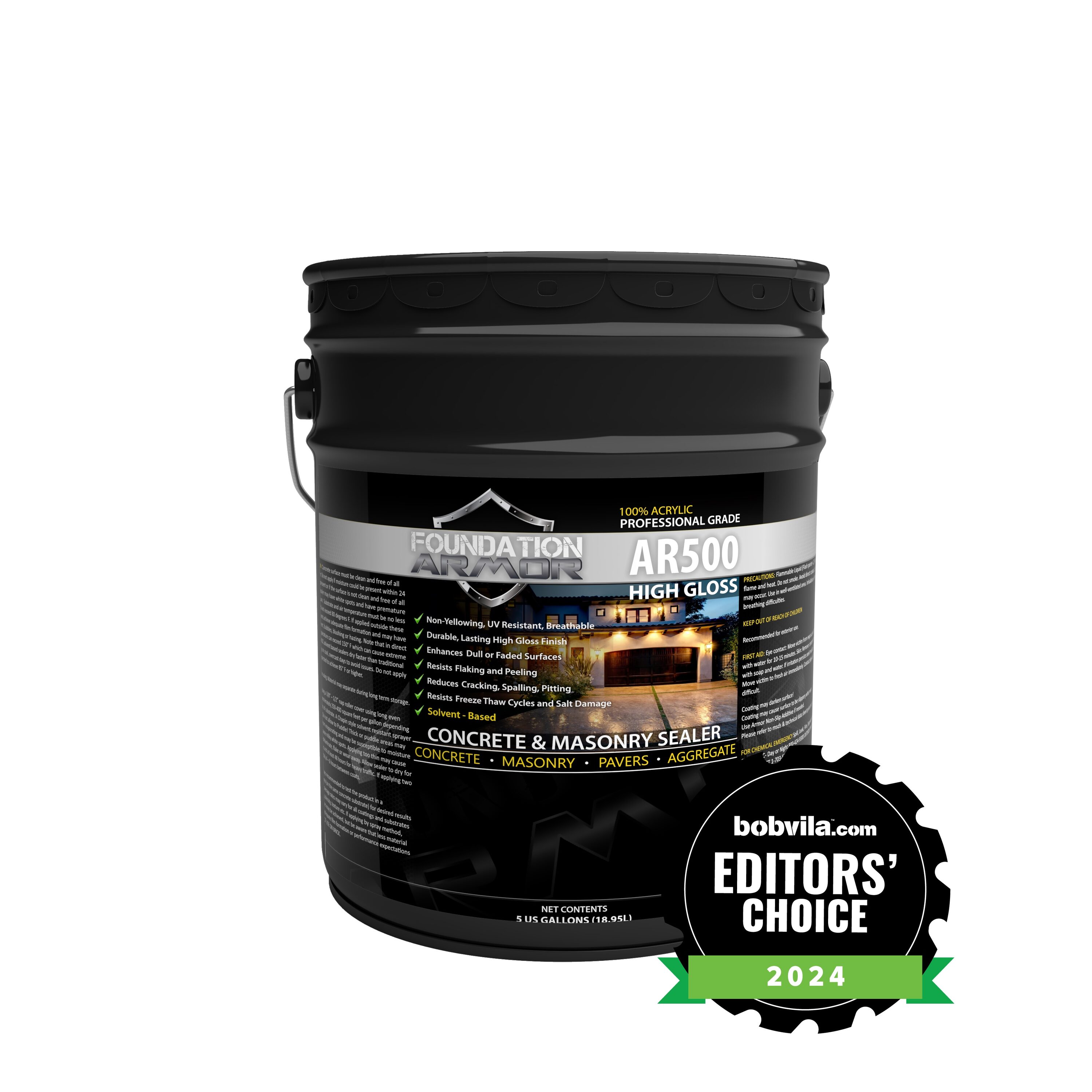 Foundation Armor AR5005GAL AR500 Wet Look Gloss Sealer Tintable Clear High Gloss Transparent Concrete Sealer Ready-to-use (5-Gallon)