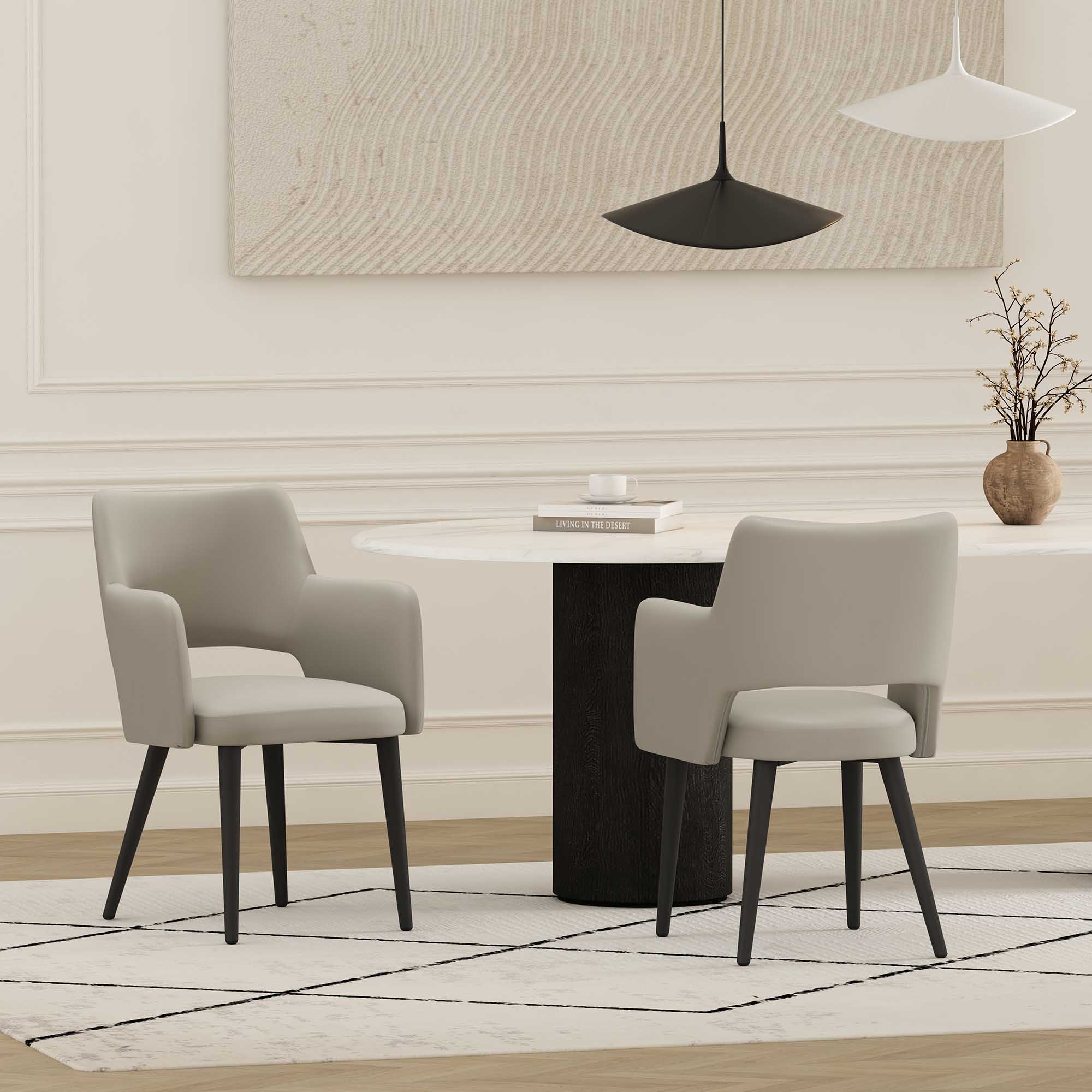 Manhattan Comfort 2-DC104AR-ST Tremont Modern Leatherette Dining Arm Chair with Metal Legs in Stone - Set of 2