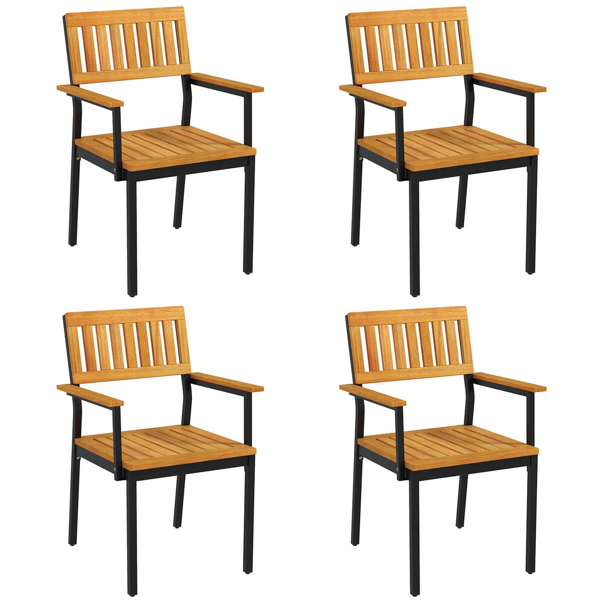 Costway HCST04218  Dining Chair Set of 4 with Acacia Wood Backrest Slanted Seat Comfortable Armrests