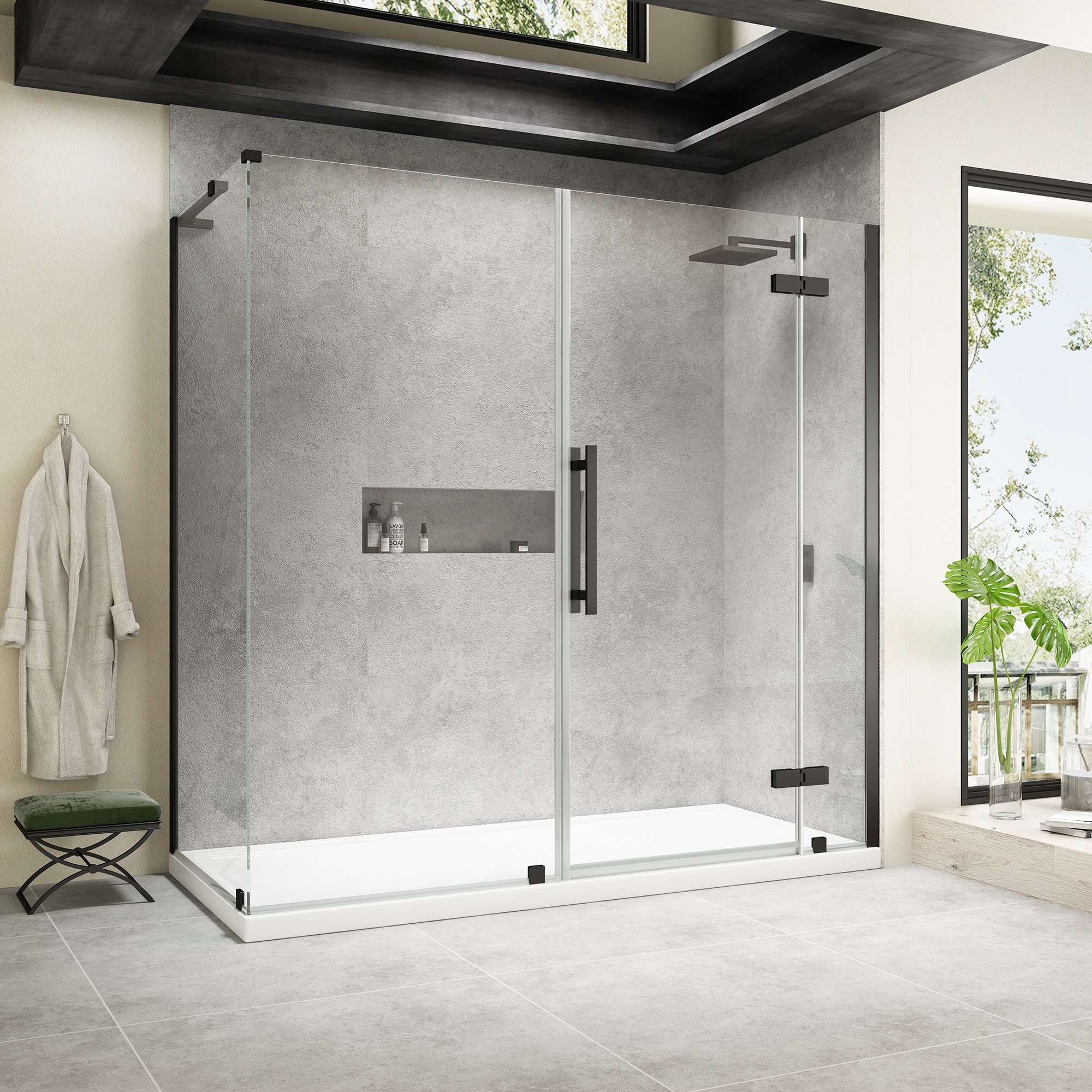 Plaza Rectangular Corner Entry Shower Enclosure with Pearlstone Tray - 6mm  Sliding Door