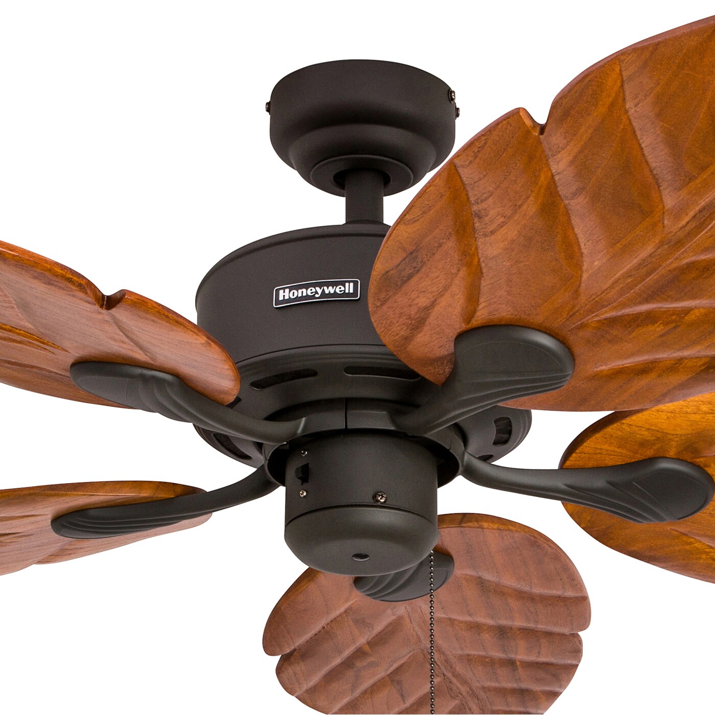 52" Bronze Tropical Ceiling Fan with Hand-Carved Wood Blades