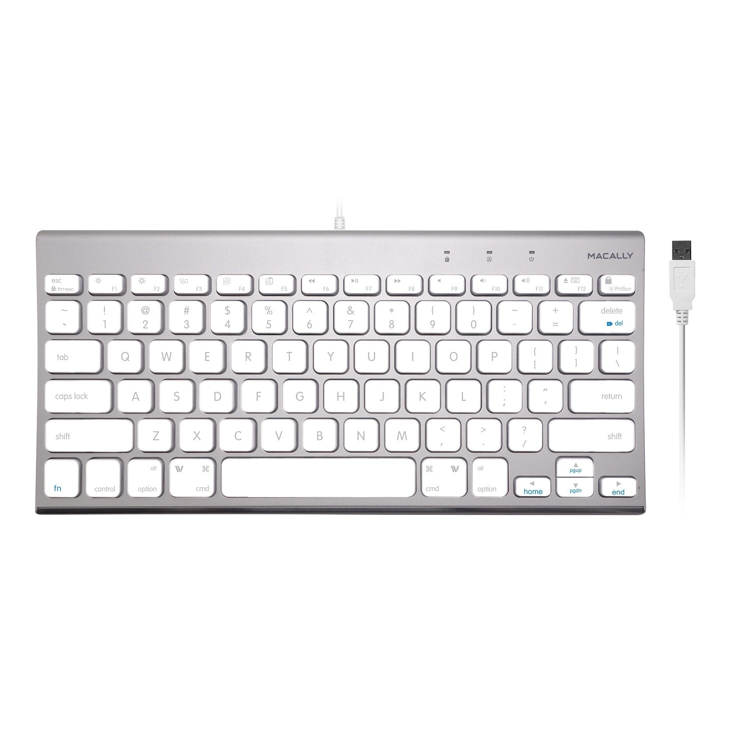 Macally Small USB Keyboard for Mac and PC - Elegant Aluminum Design with 78 Thin Keys, 13 Shortcuts, and LED - Space Mini Keyboard - Easy to Use and