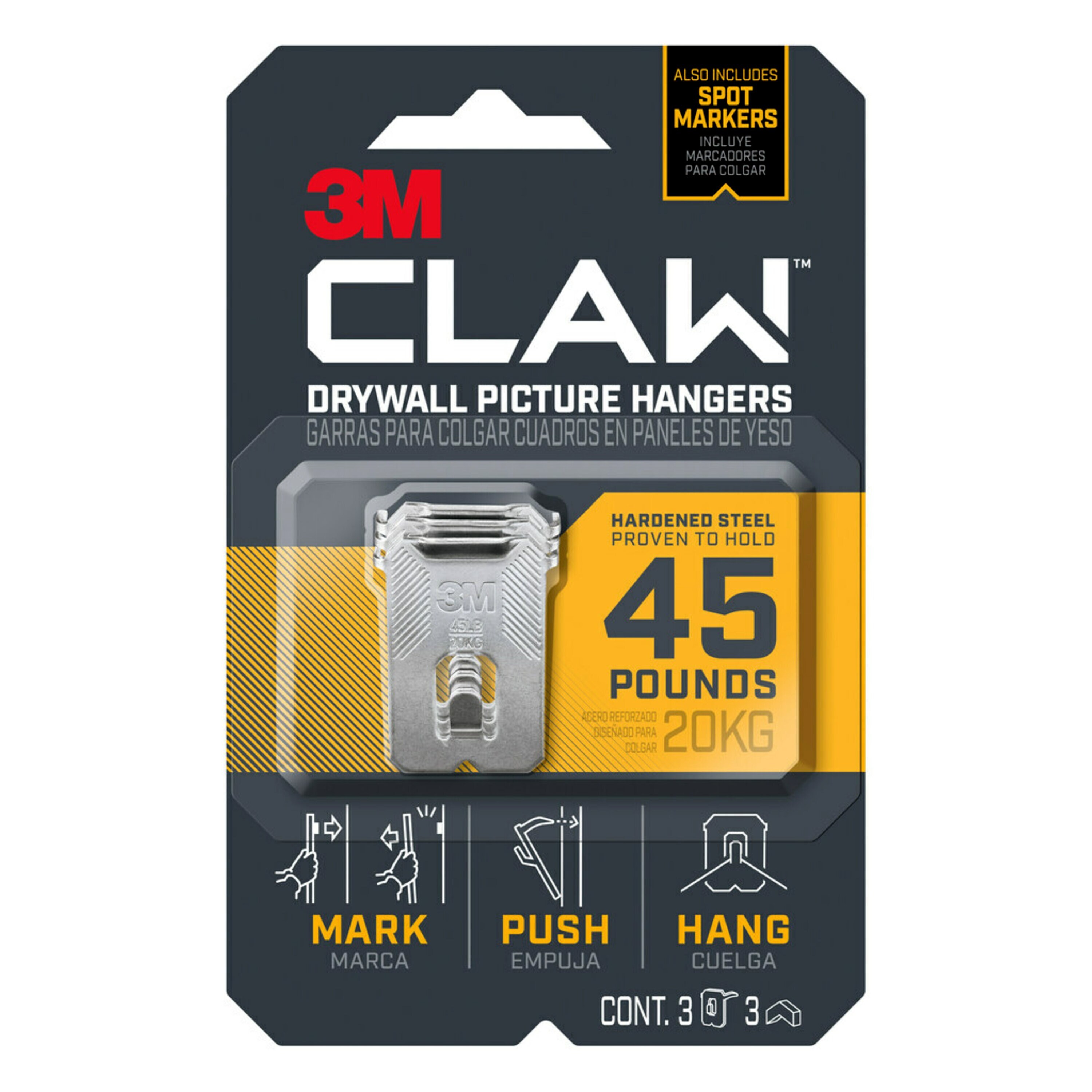 3M CLAW Drywall Picture Hangers 3-Pack Stainless Steel Hanging  Storage/Utility Hook (45-lb Capacity) in the Utility Hooks & Racks  department at