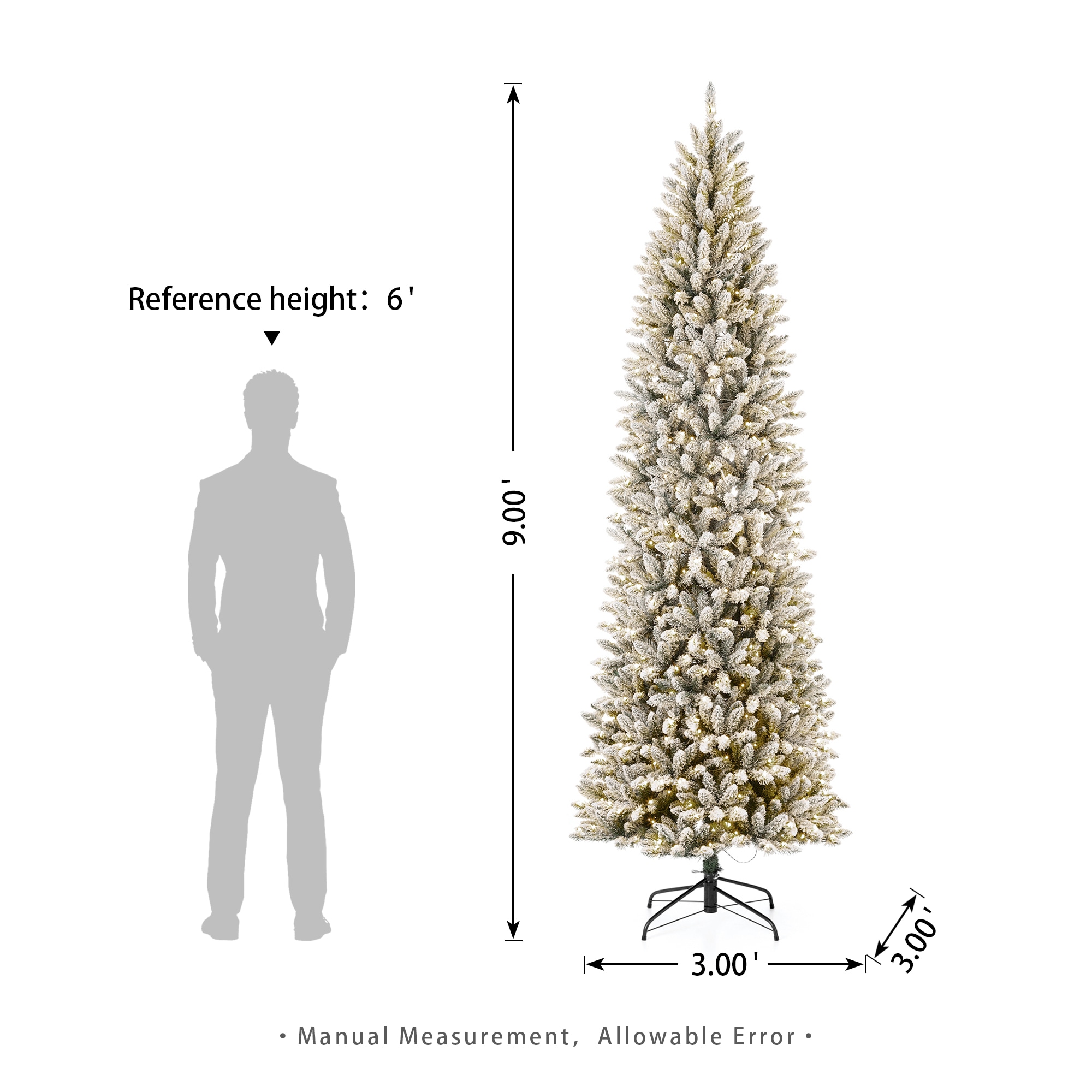 9 ft. Pre-Lit Snow Flocked Artificial Spruce Christmas Tree with 900 Warm  White Lights