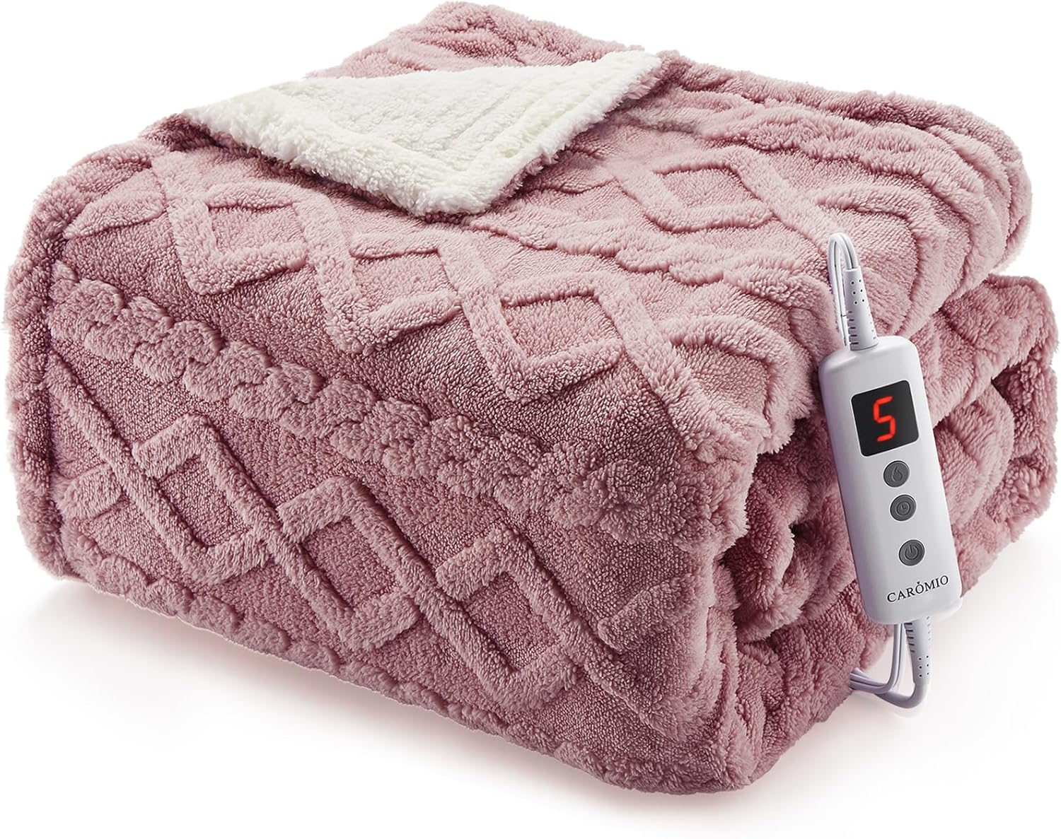 Garvee Heated Throw Blanket Thick Tufted Sherpa Electric Blanket Throw with 10 Heating Levels  50 in Pink