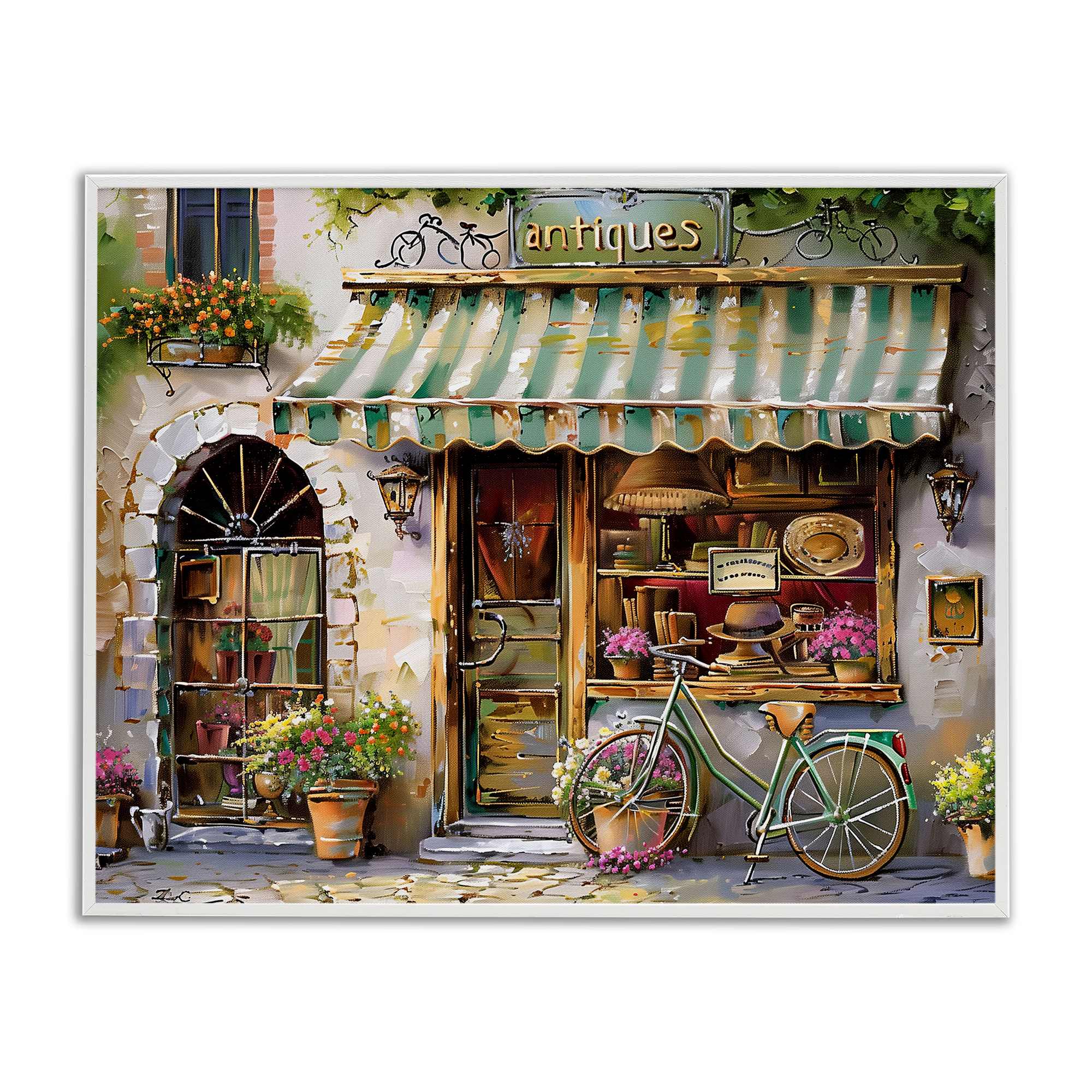 Stupell Industries BT-737-WFR-16X20 Charming Antique Shop White Framed Giclee Art By Arlington Prints 20 x 16