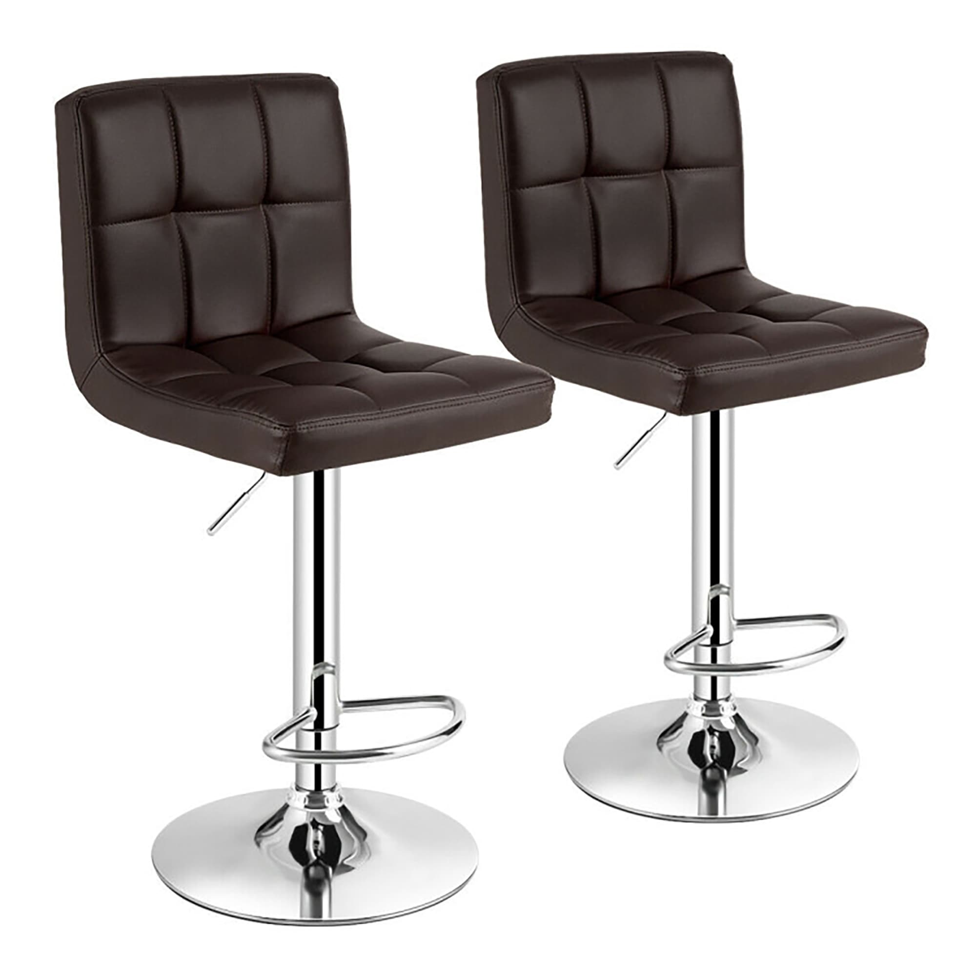 Sumyeg WF-HW66345WH-2-LA Set of 2 Square Swivel Adjustable Bar Stools 2 -Set Brown 25.5-in H Counter height Square seat Upholstered Swivel Metal Bar Stool and Back