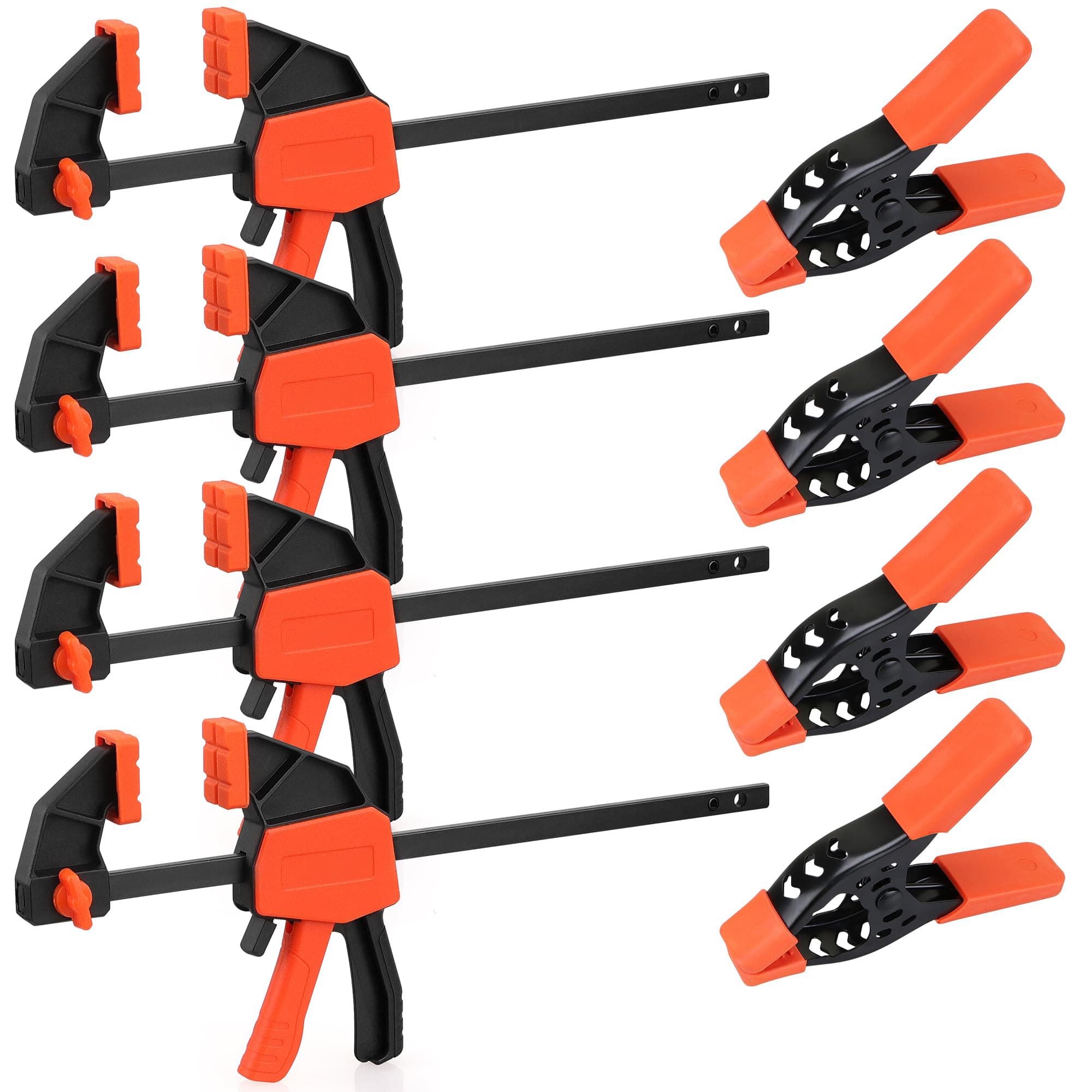Etokfoks EFT1004H84 8-Piece Woodworking Clamp Set with 4 6-Inch Bar Clamps and 4 4-Inch Spring Clamps 75 LBS Load Limit Quick F Clamp