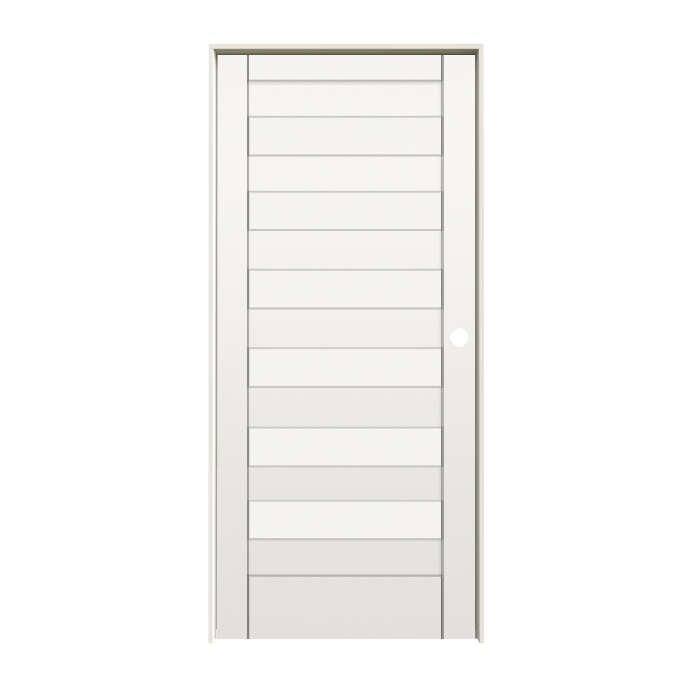 RELIABILT 10129967 28-in x 96-in primed Solid core 7-panel Left hand Smooth Primed MDF Flat Jamb Single Prehung Interior Door