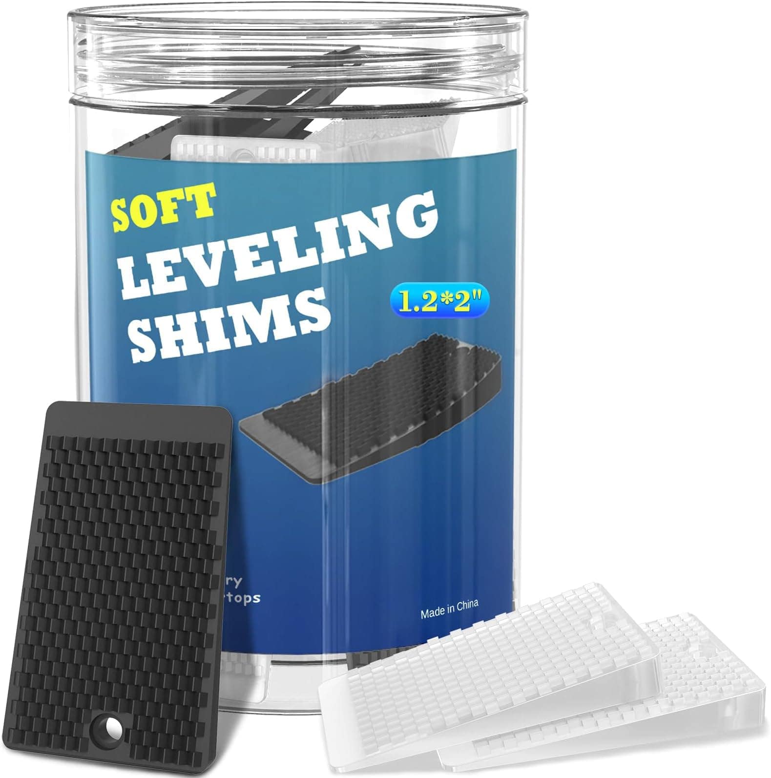 Aoibox  32 Piece Rubber Furniture Levelers Black and Clear 2 Inch Shims Cuttable Stackable Non Slip Wedge for Table Leg Toilet Bed Couch