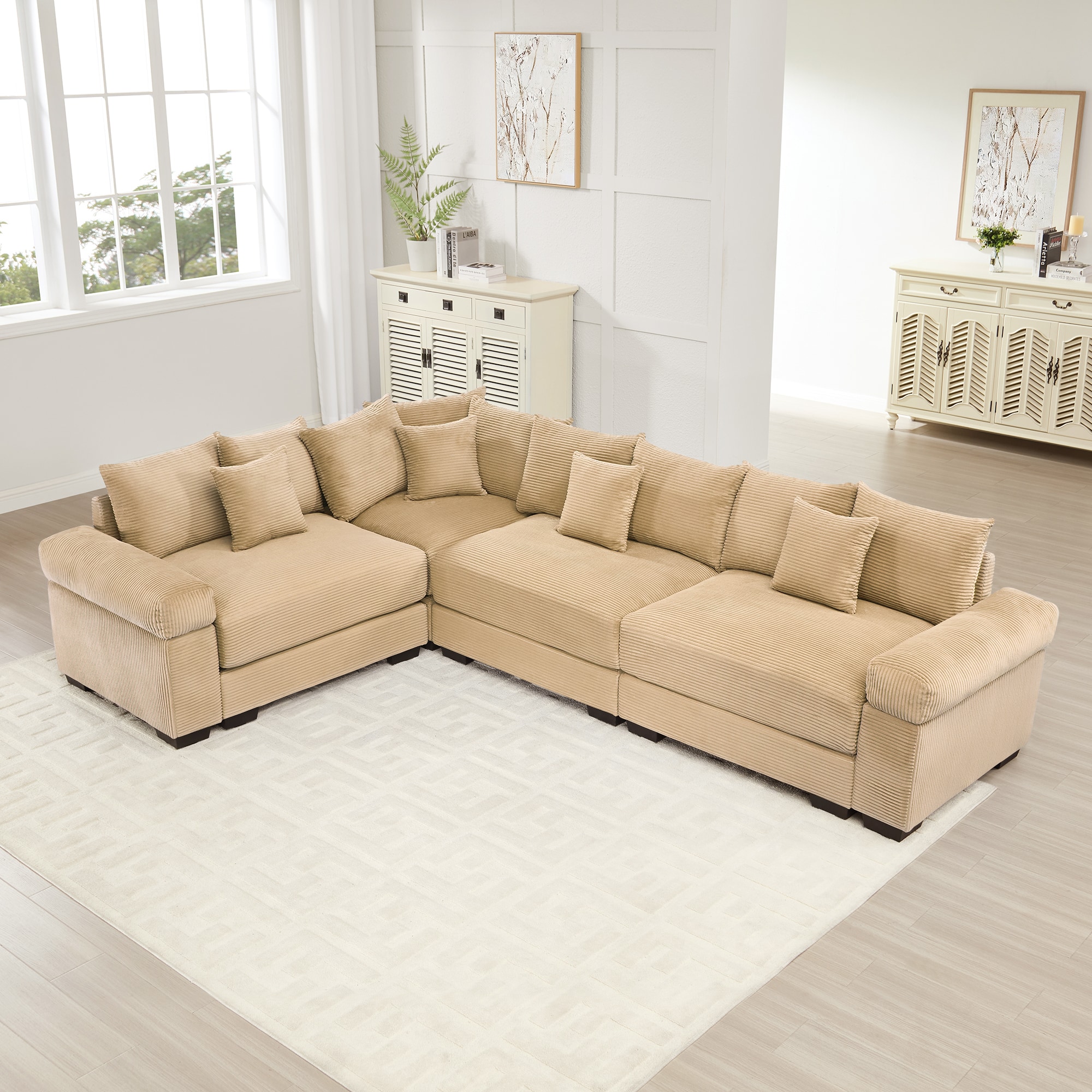 Homy Casa OCMSCN CA OCMSCN Warm Camel Oversized Cloud Modular Sectional Couch Convertible Sectional with Extra-Wide Armrests 13 Throw Pillows Ergonomic Design