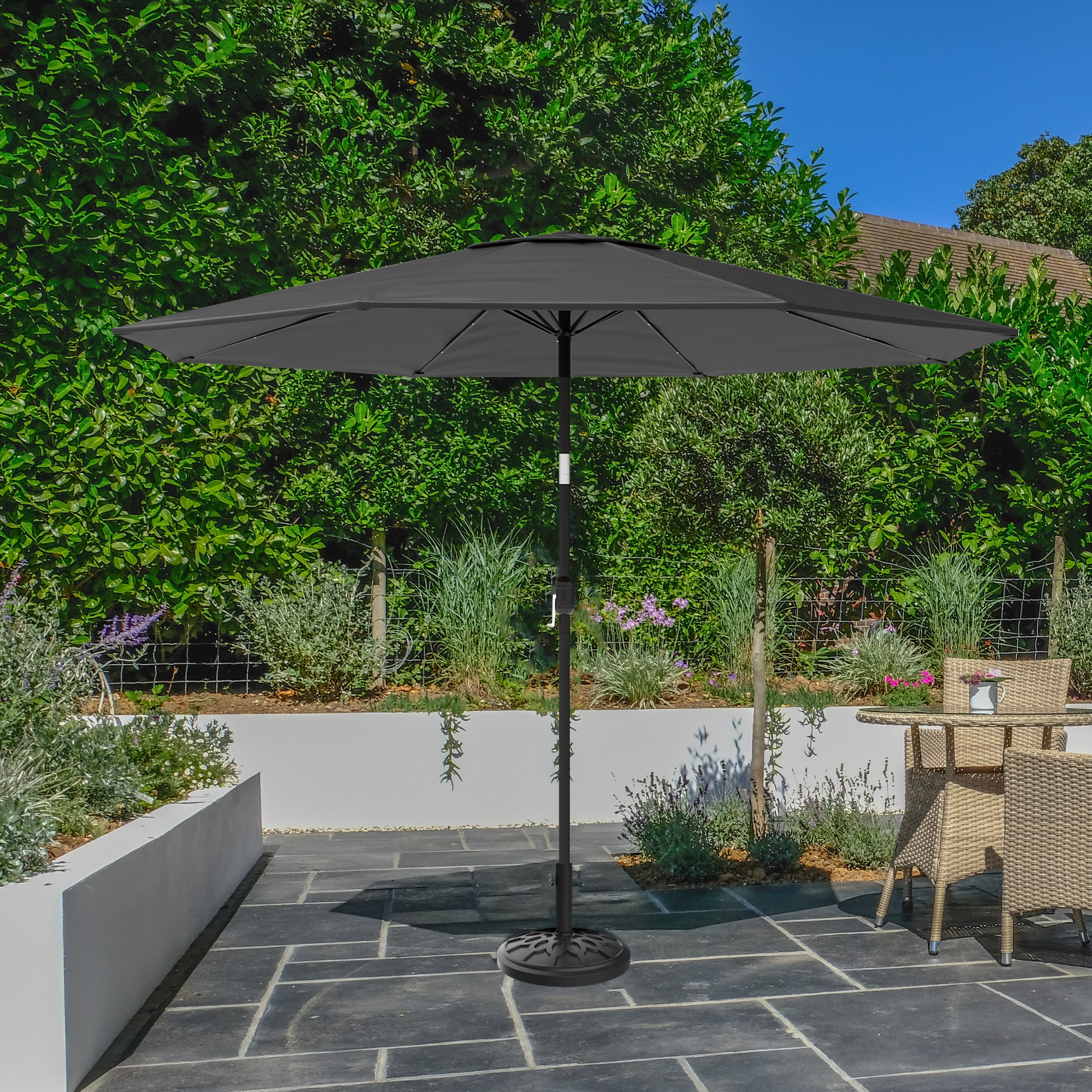 Gray 10-Foot Steel Patio Umbrella with Solar LED Lights