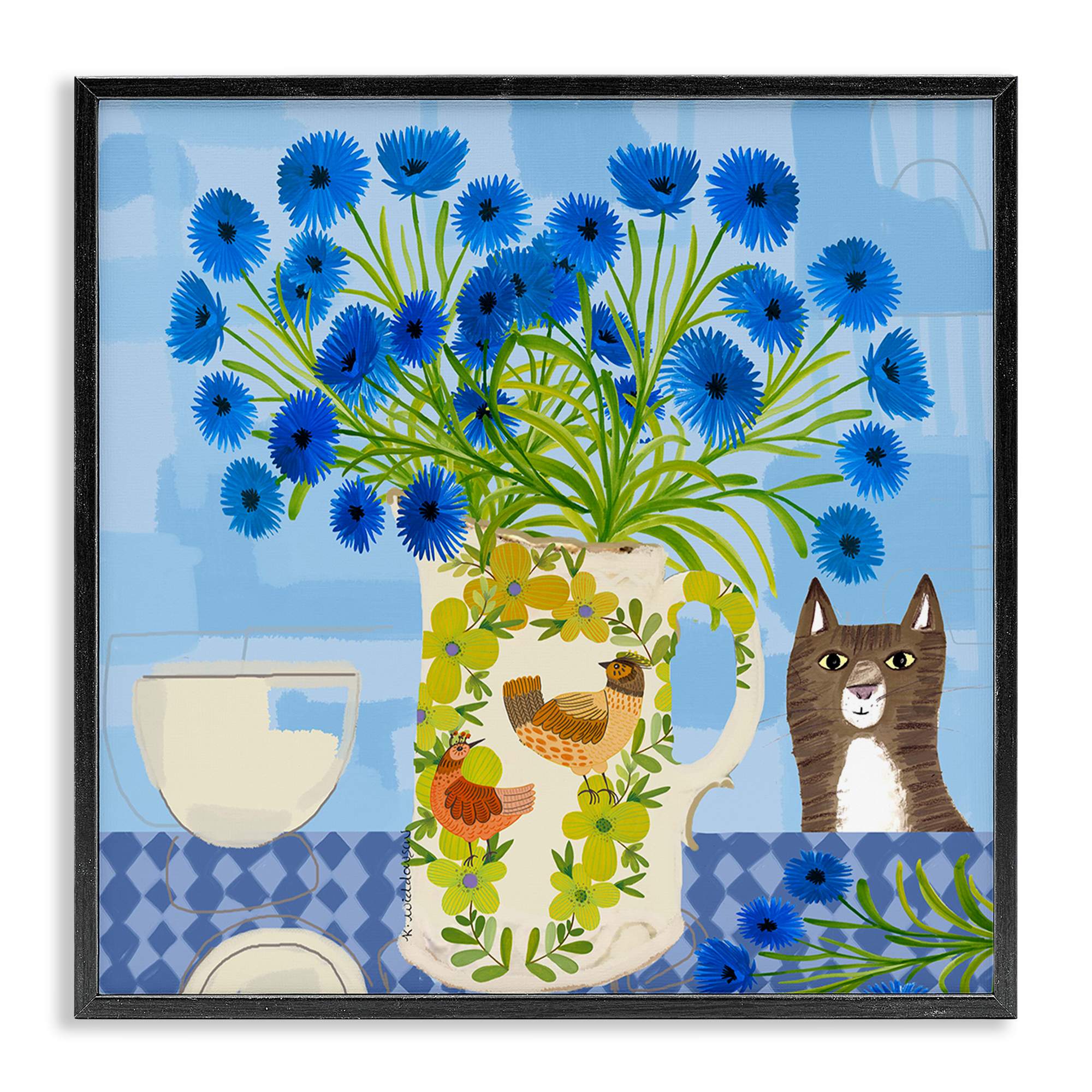 Stupell Industries BS-591-FR-12X12 Whimsical Jug of Cornflowers Black Framed Giclee Art By Kay Widdowson 12 x 12