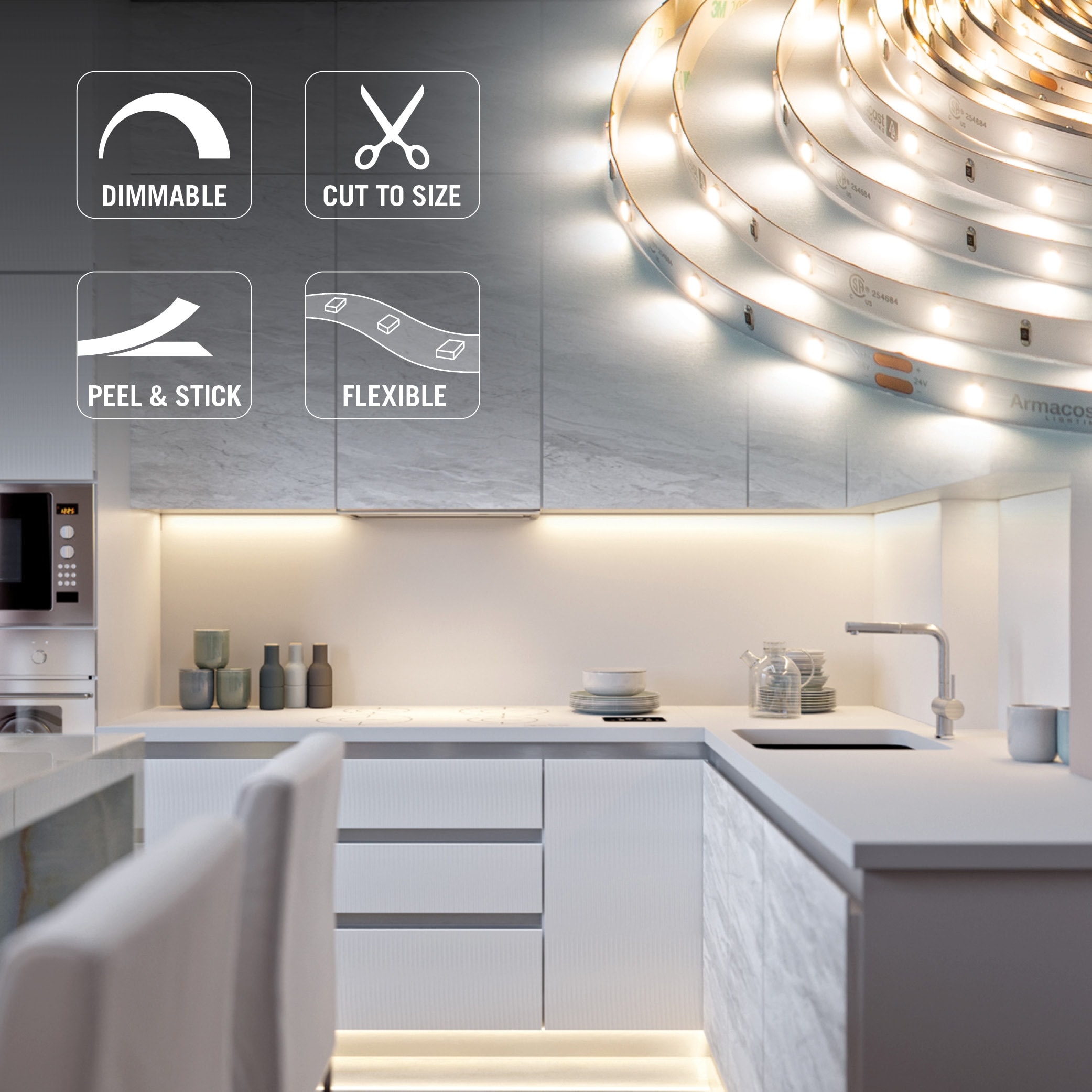 RibbonFlex Pro 24V Warm White LED Under Cabinet Strip Light