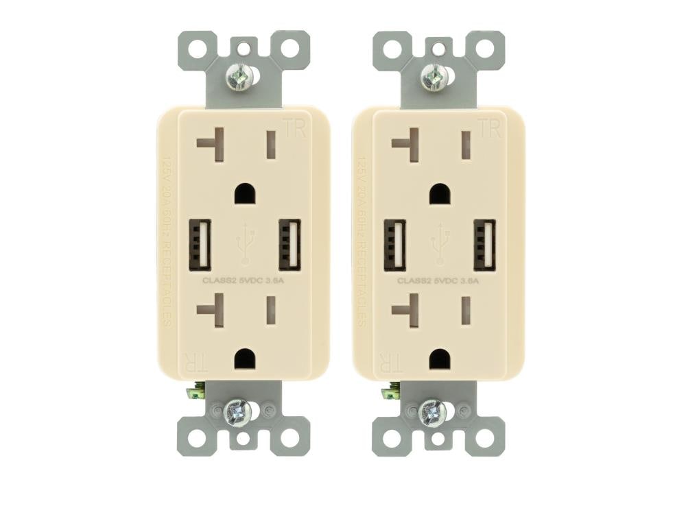 Utilitech R1620D36-LA2 20 -Amp 125-volt Tamper Resistant Residential Decorator USB outlet Dual Type A , Light almond 2 -Pack