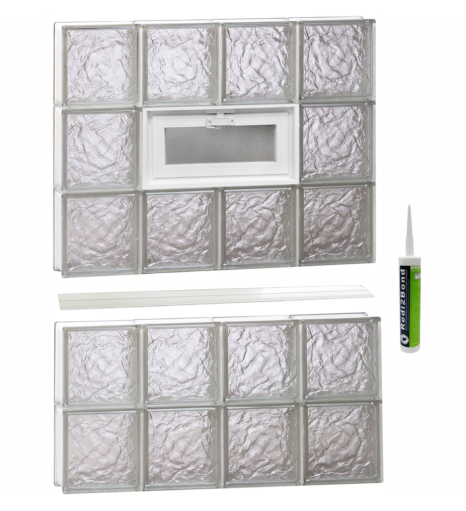 REDI2SET V3240IS Ice Glass 31-in x 38-3/4-in Frameless Replacement Vented Glass Block Window