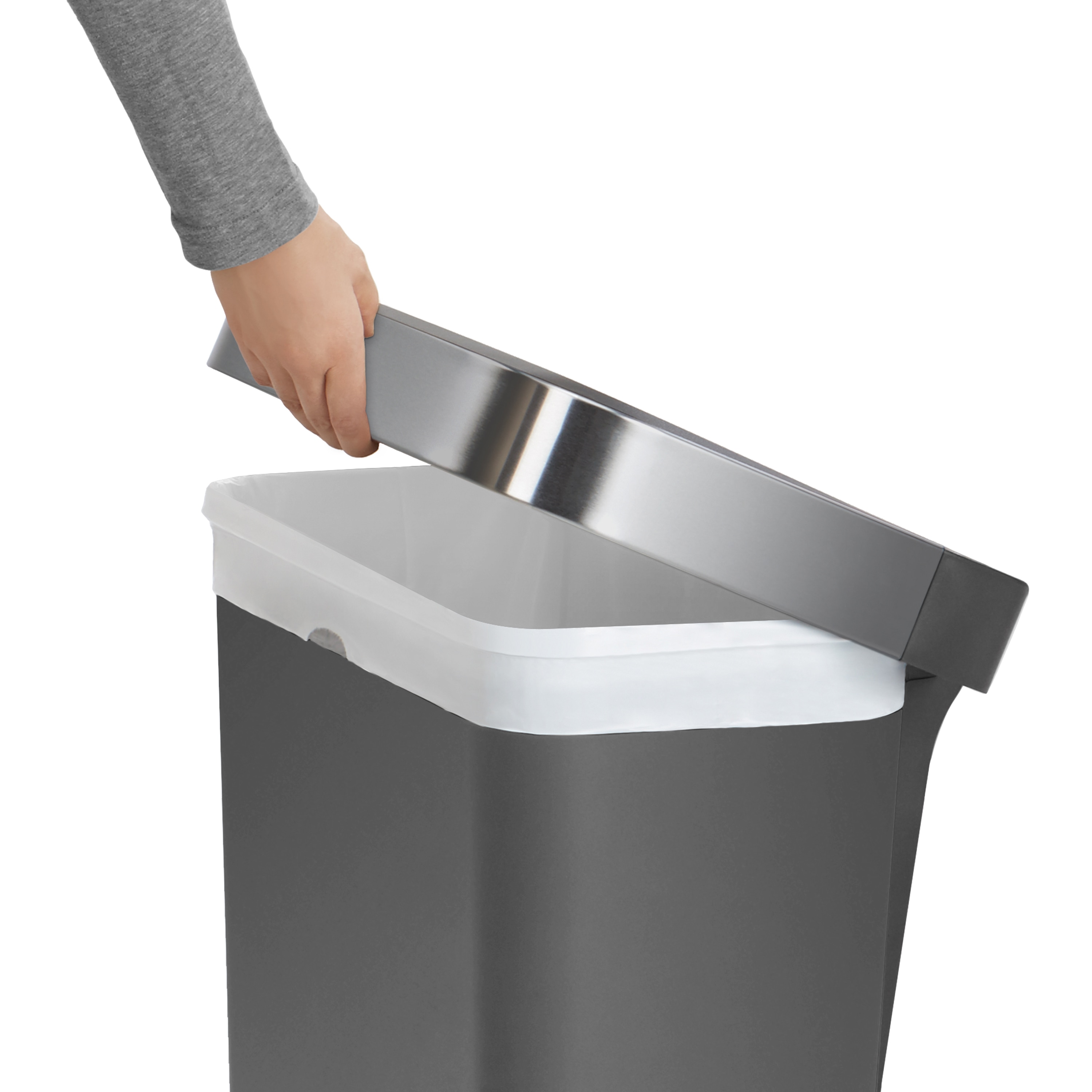 simplehuman 45L Rectangular Step Trash Can with Liner Pocket Brushed  Stainless Steel and Gray Plastic Lid