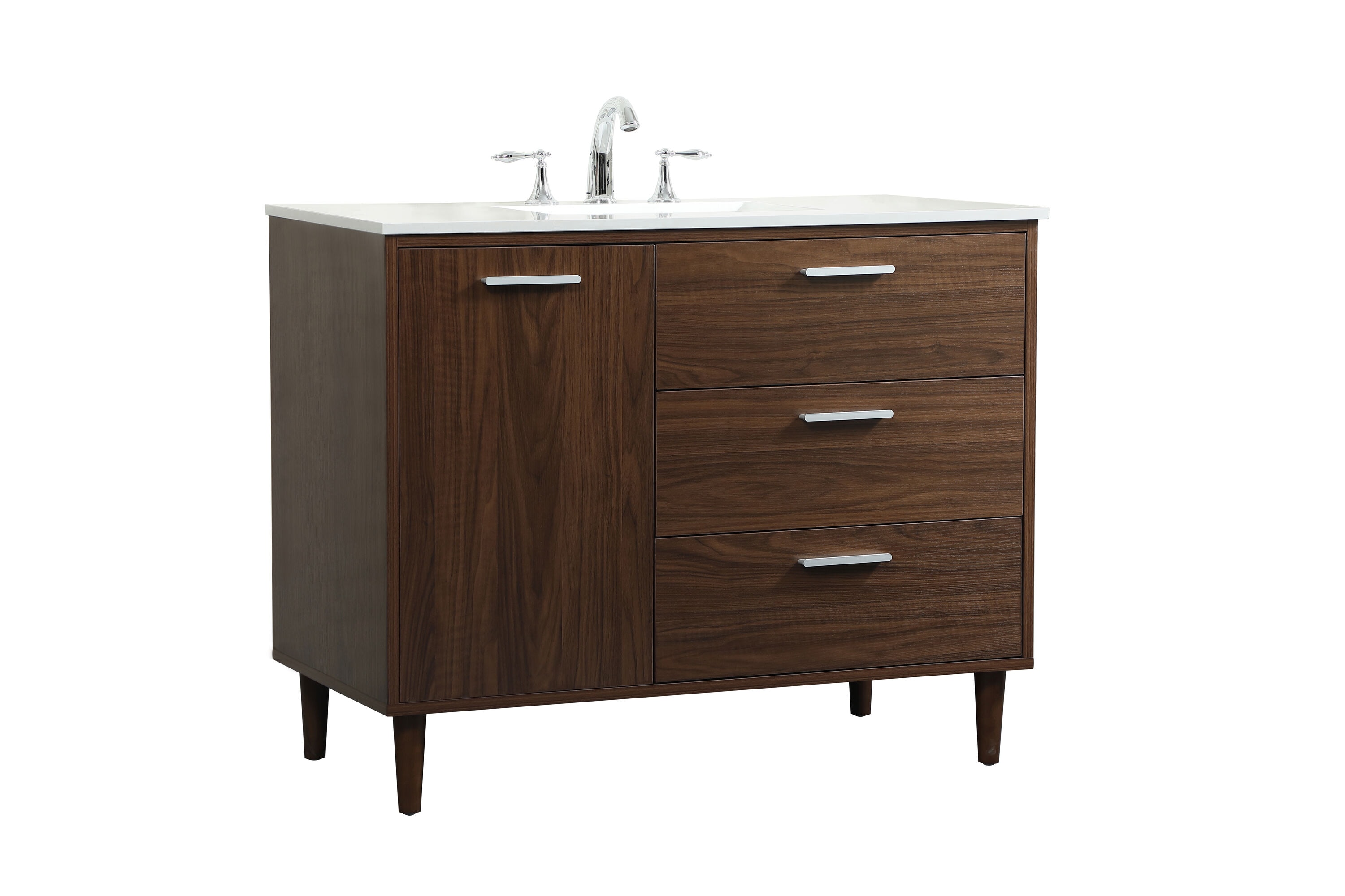 Walnut and Calacatta White 42" Single Vanity with Engineered Marble Top