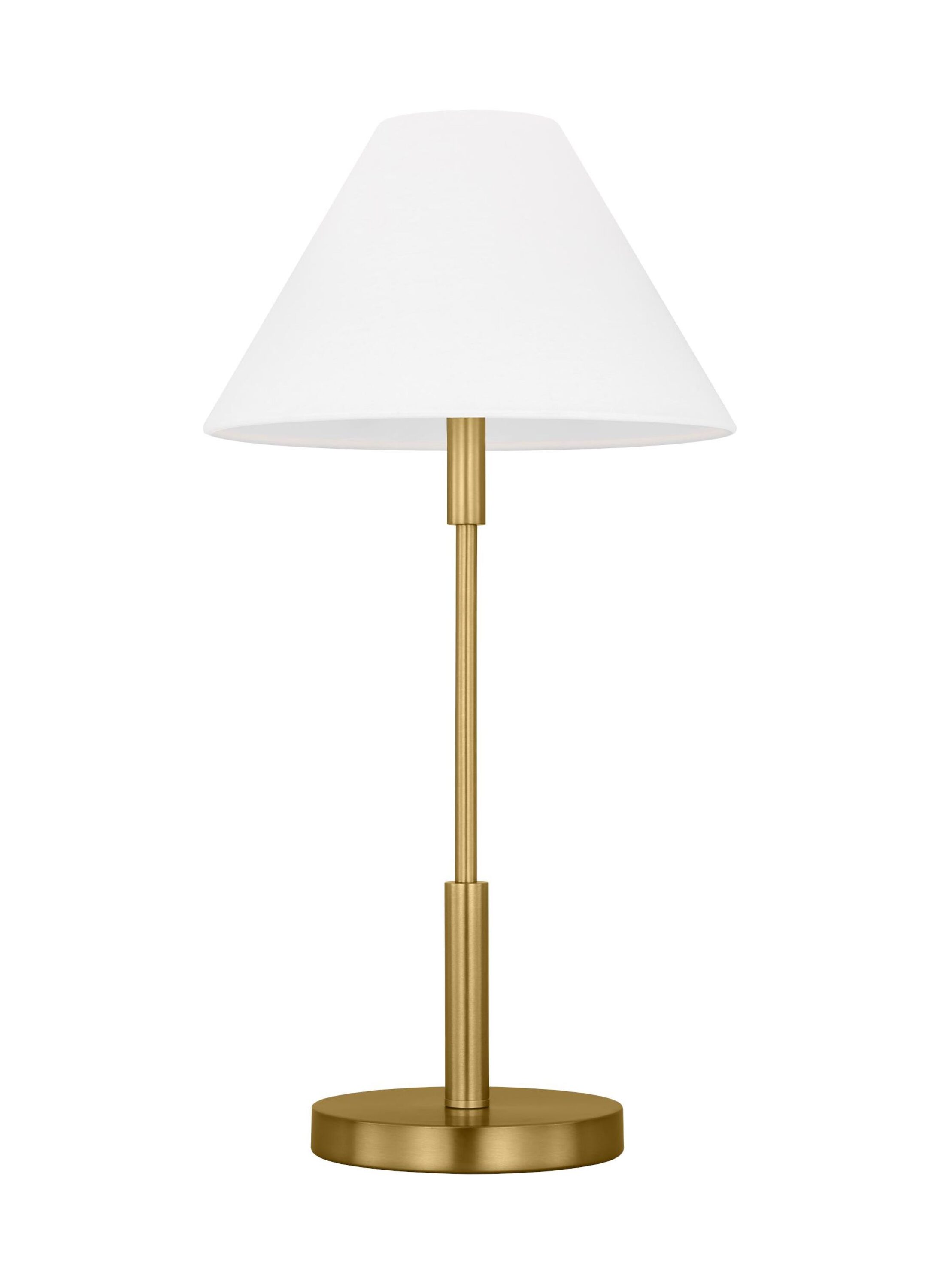 Satin Brass Medium Table Lamp with White Linen Shade