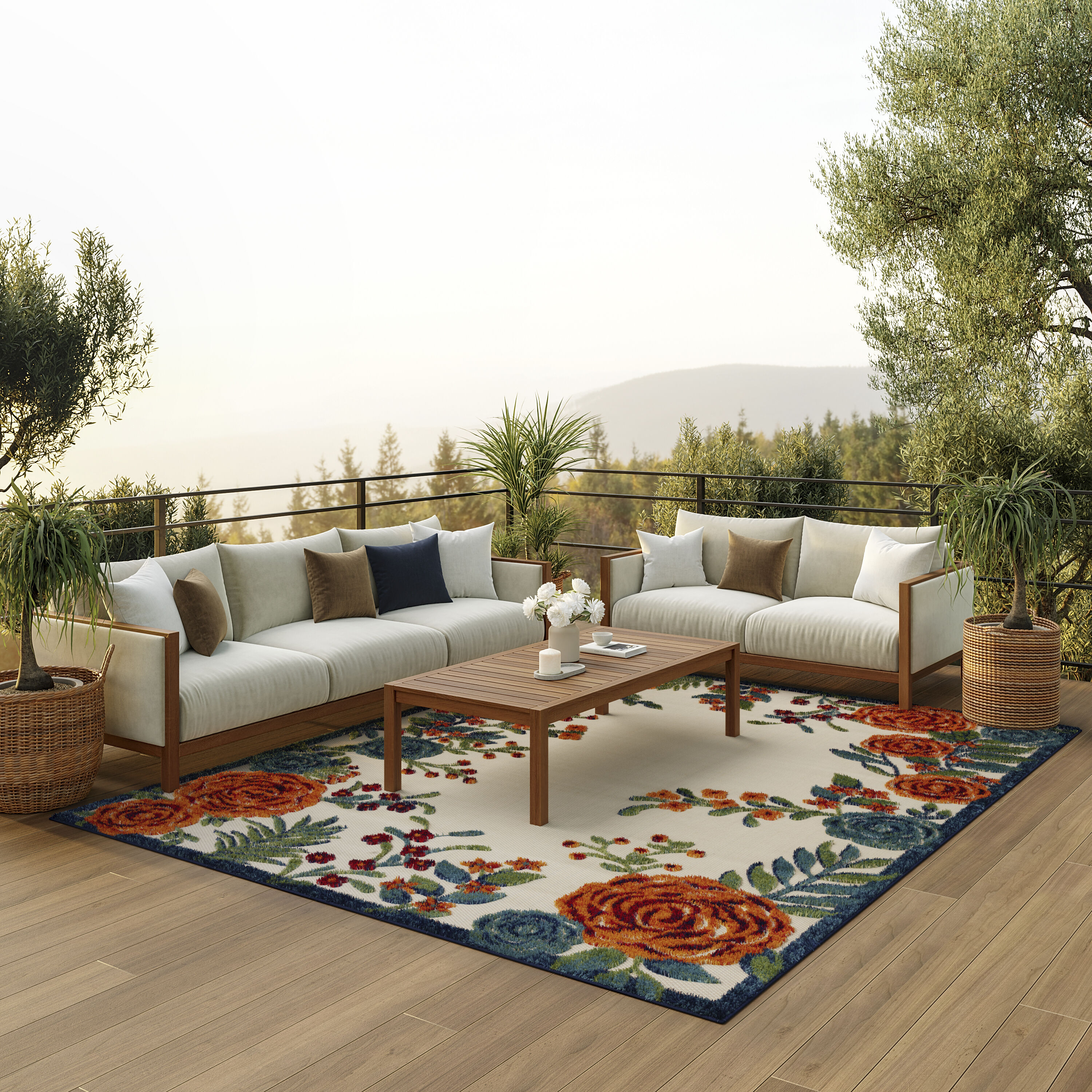Nourison Home 099446952608 8 x 11 (ft) Loomed Polypropylene Ivory Multicolor Rectangular Indoor/Outdoor Floral/Botanical Farmhouse/Cottage Area rug