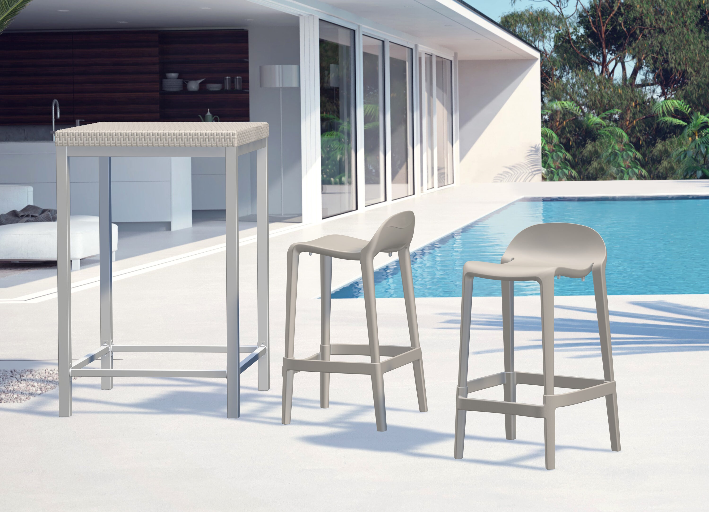 Lagoon 7057G6-CCLGS Joyous Set of 2 Stackable Taupe Resin Frame Stationary Conversation Chair with Solid Seat