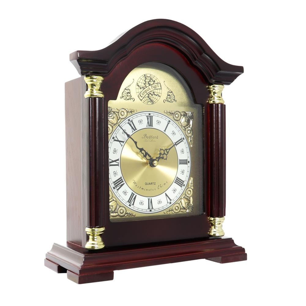 Redwood Mantel Clock with Chimes - Small Square Wood Tabletop Clock with Roman Numerals - Brown | - Bedford Clock Collection 84993897M