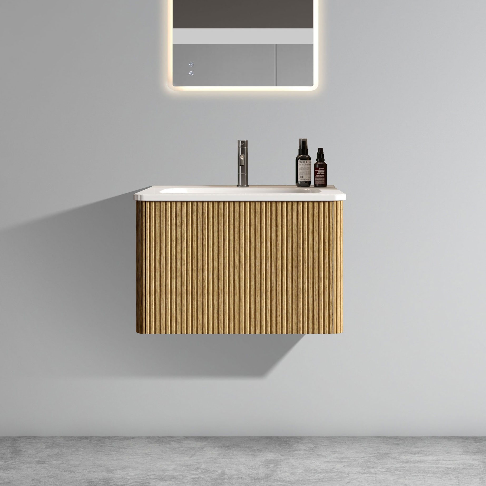 GDFStudio Etna Modern 24 Inches Striped Natural Oak Wall Mounted
