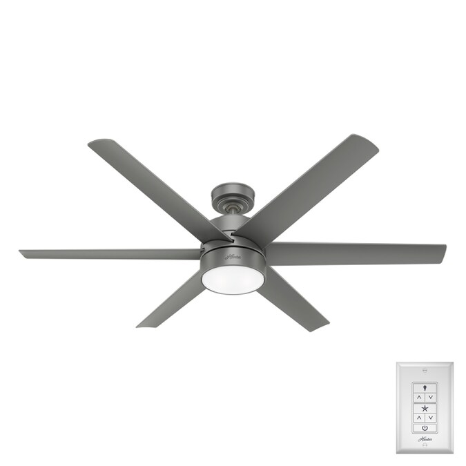 Hunter Solaria 60 In Matte Silver Led Indoor Outdoor Ceiling Fan With Light Wall Mounted Remote 6 Blade The Fans Department At Com - Outdoor Ceiling Fans With Remote No Light