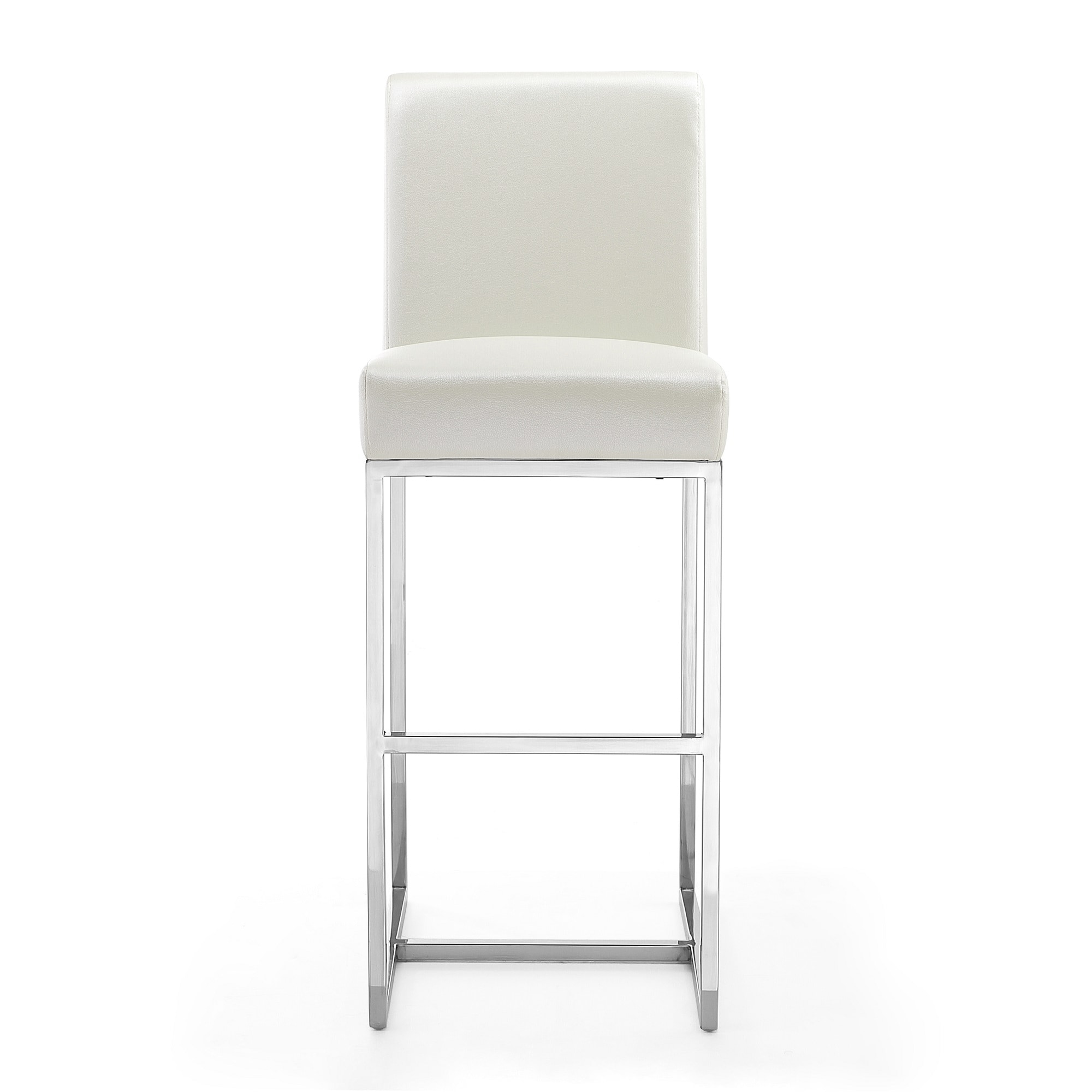 Pearl White Faux Leather and Metal Barstool, 43"