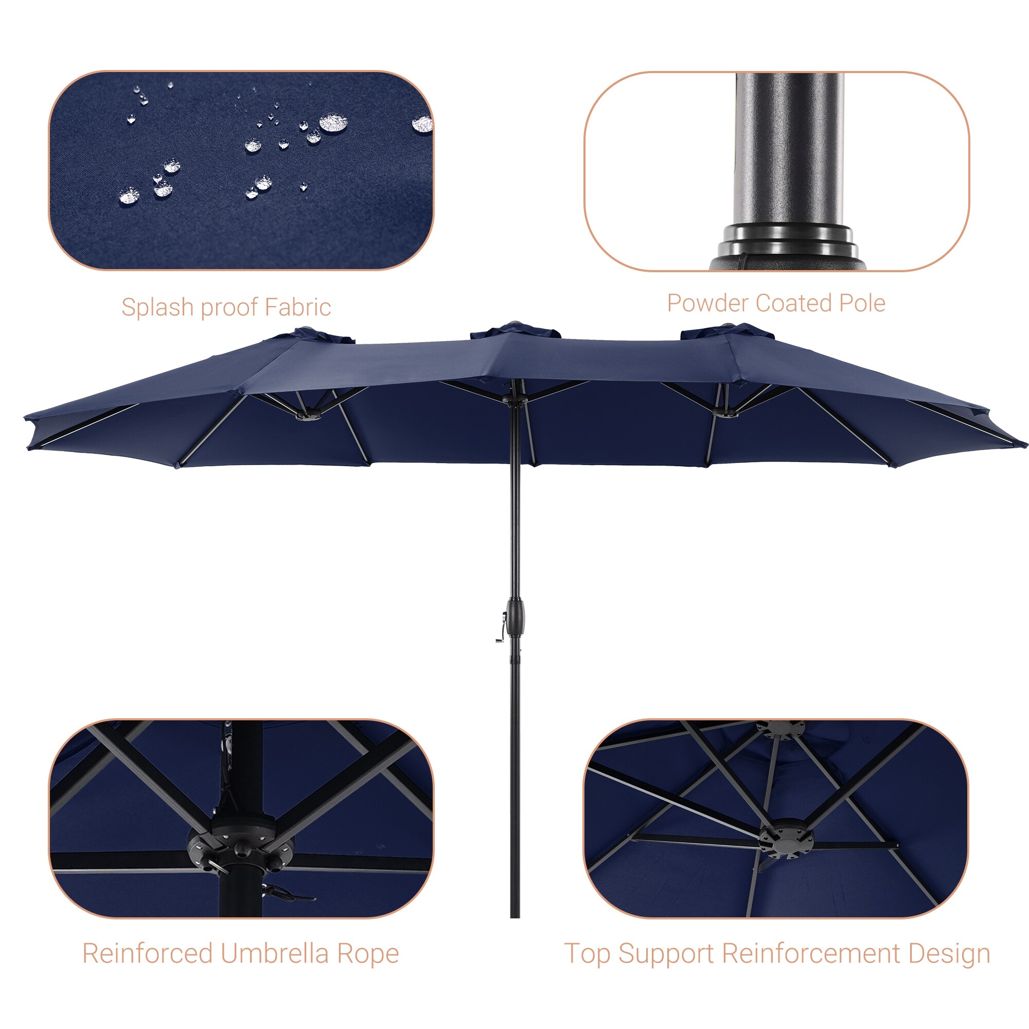 ACEGOSES 15-ft Aluminum Blue No-tilt Market Patio Umbrella in the Patio ...