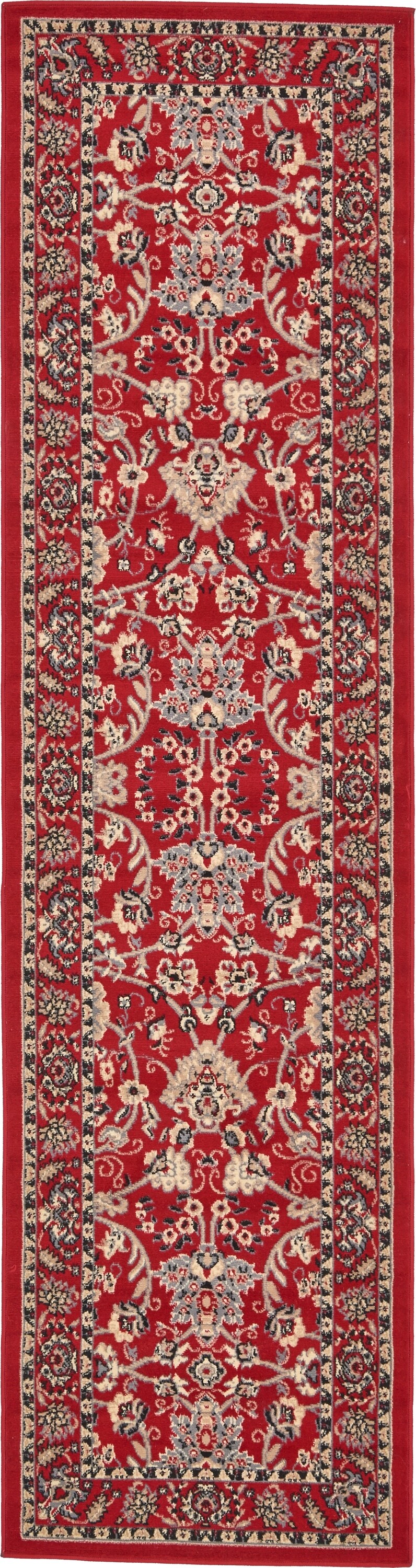 Unique Loom 3134505 Washington Sialk Hill 3 x 10 (ft) Loomed Polypropylene Red/Ivory Rectangular Indoor Floral/Botanical Runner rug
