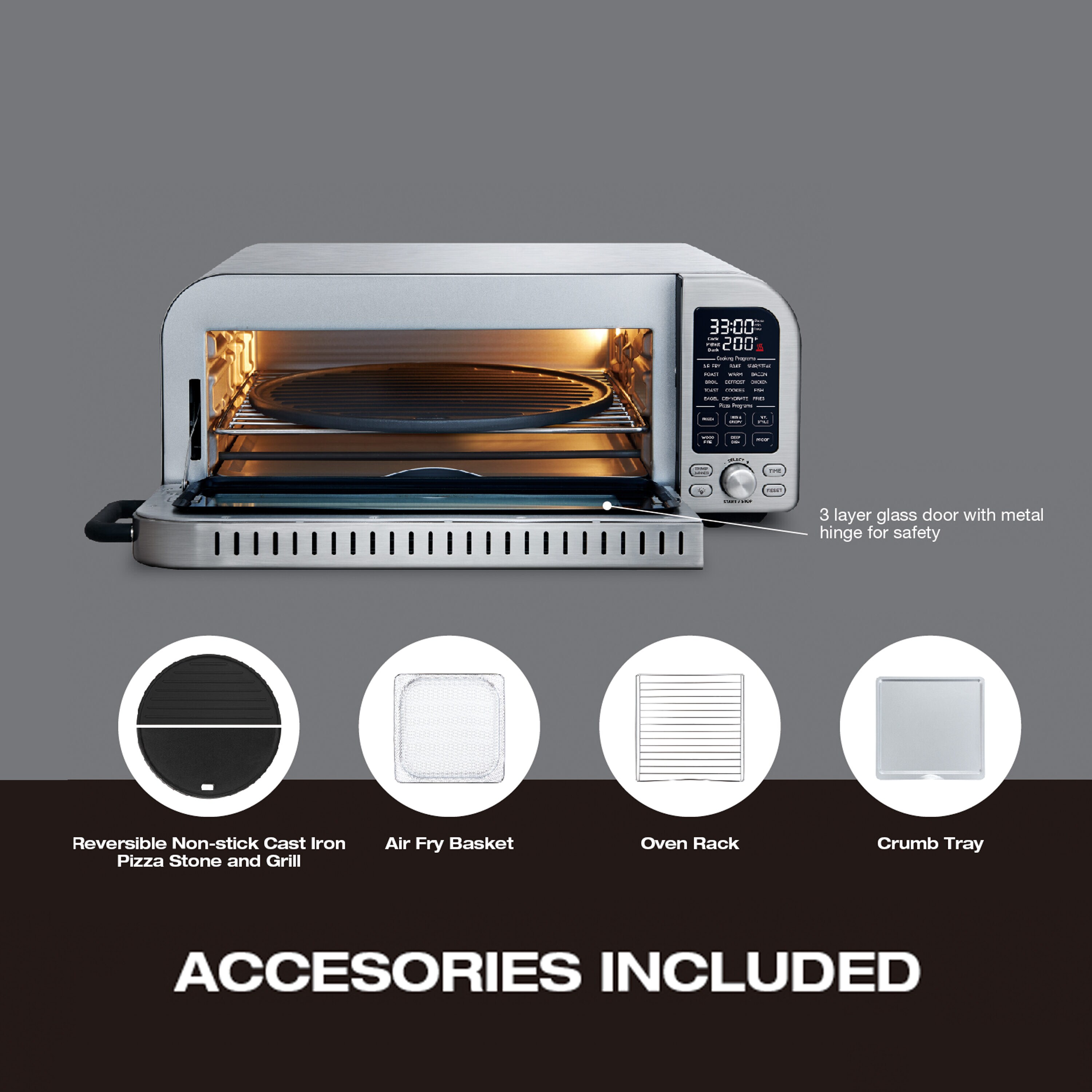 Salton 9-Slice Stainless Steel Convection Toaster Oven with Pizza