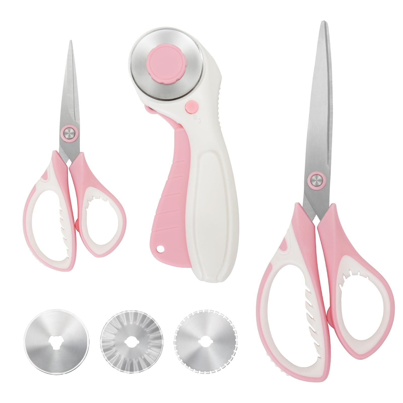 Linder Group Inc Pink Professional Sewing Scissors Set Big and Small Scissors Rotary Cutter with 3pcs Extra Blades for Fabric Cutting Kit