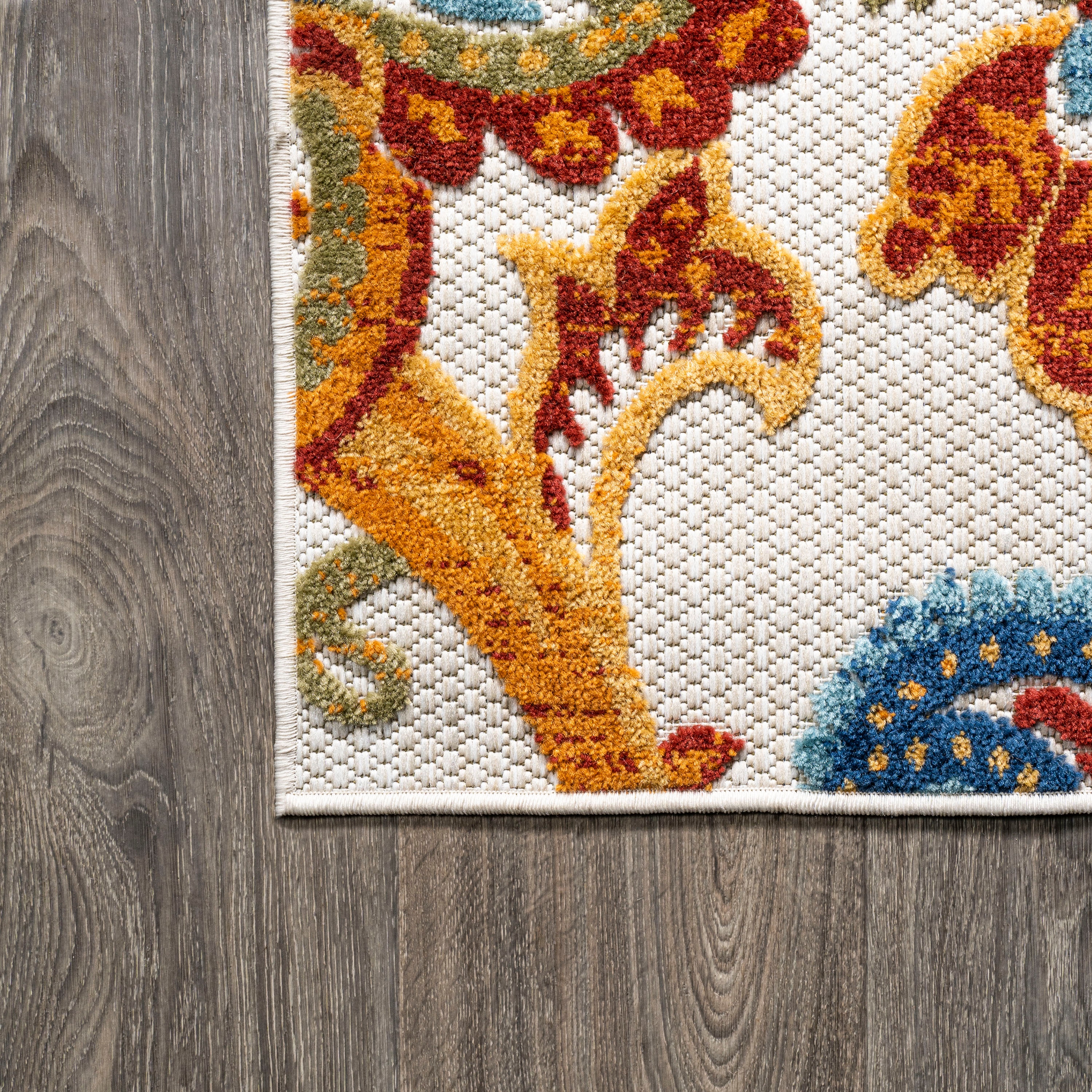 Paisley High-Low Orange and Multicolor Synthetic Runner Rug