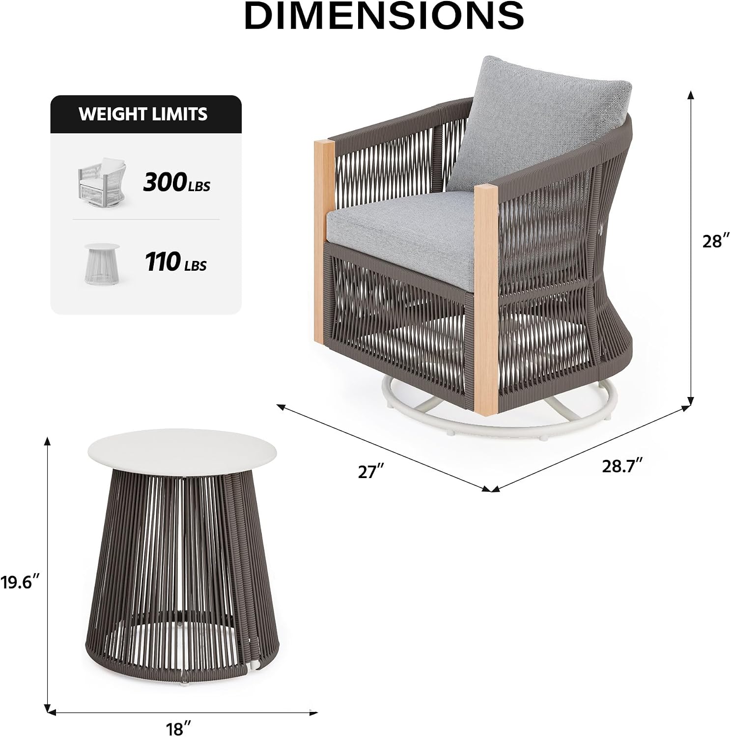 LAUSAINT HOME FTSC500-001-GY3 Patio-Conversation-Sets - View #3