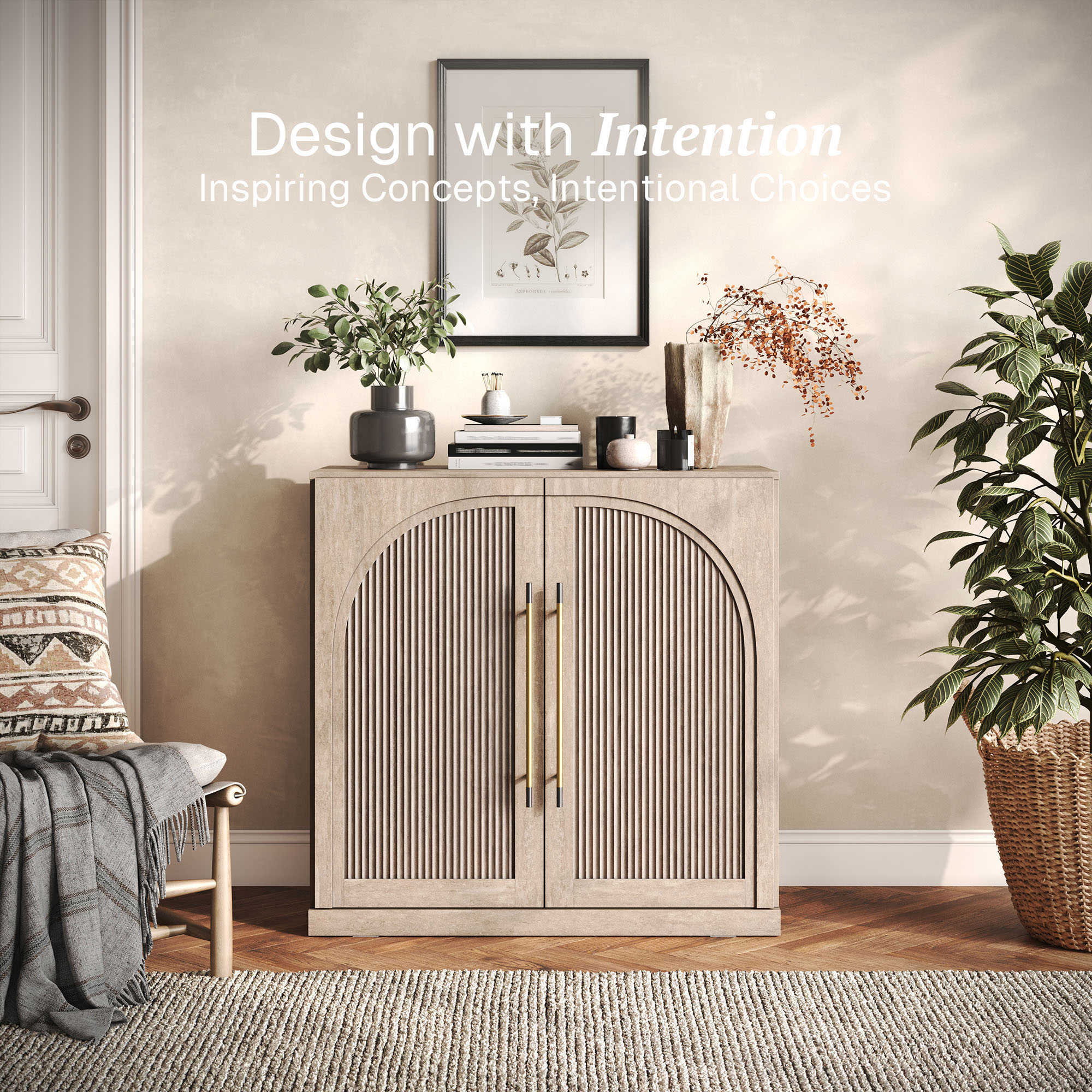 Belleze Sand Modular Sideboard with Double Arched Wood Door at Lowes.com