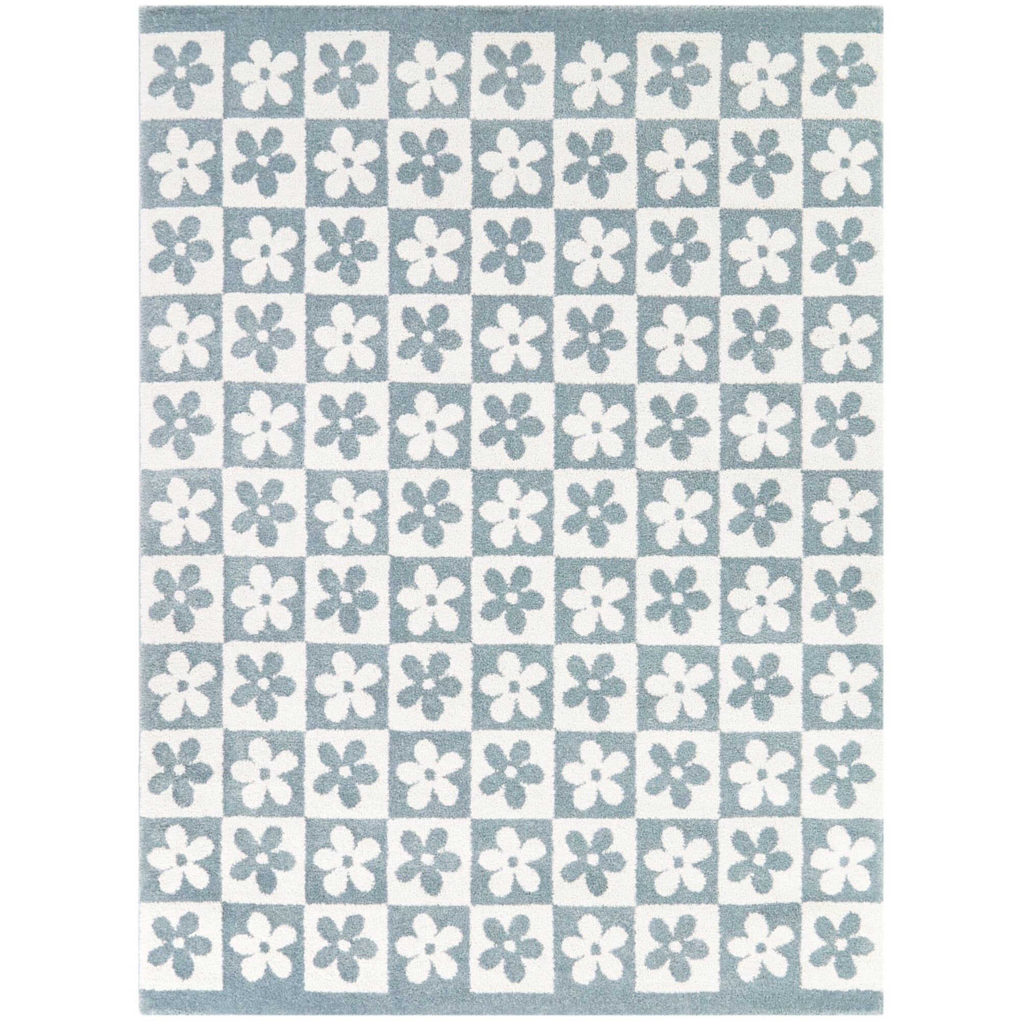 Ambrose Light Blue Floral Rectangular Kids' Synthetic Rug