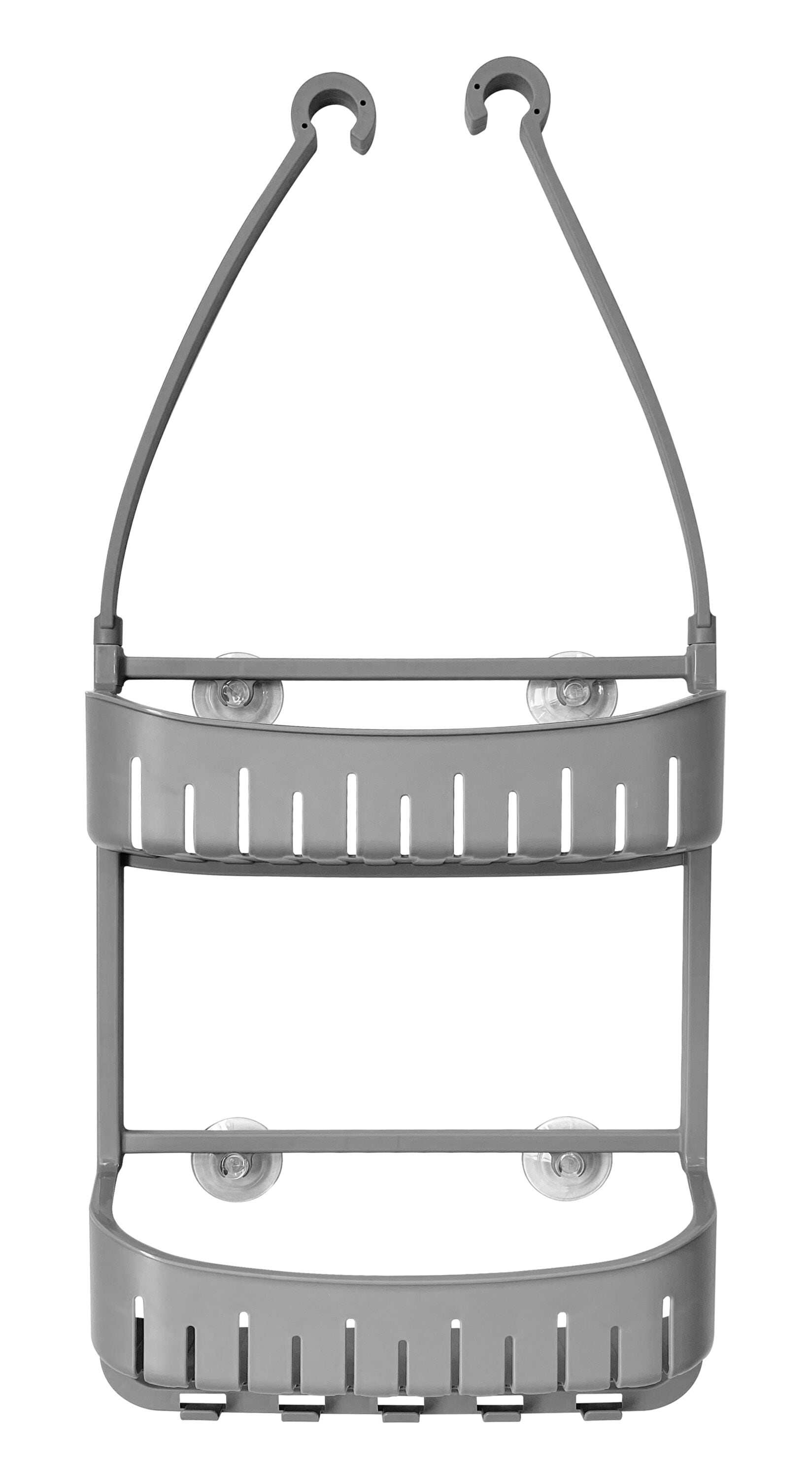 Cameo C7464 2-Tier Hanging Bathroom Shower Caddy Adjustable Mounting Arms Loofah and Razor Hooks Suction Cups Polypropylene Rust-Resistant