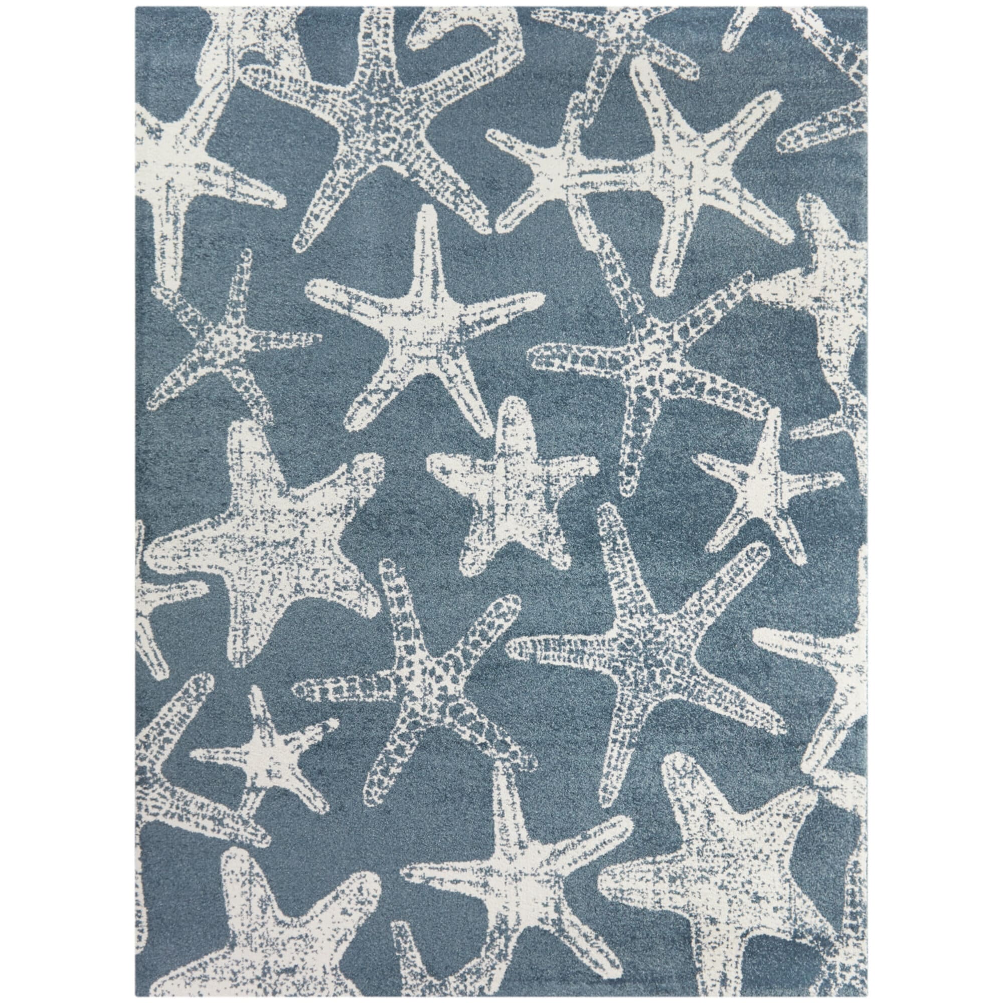 Leyton Blue and White Starfish Coastal Runner Rug