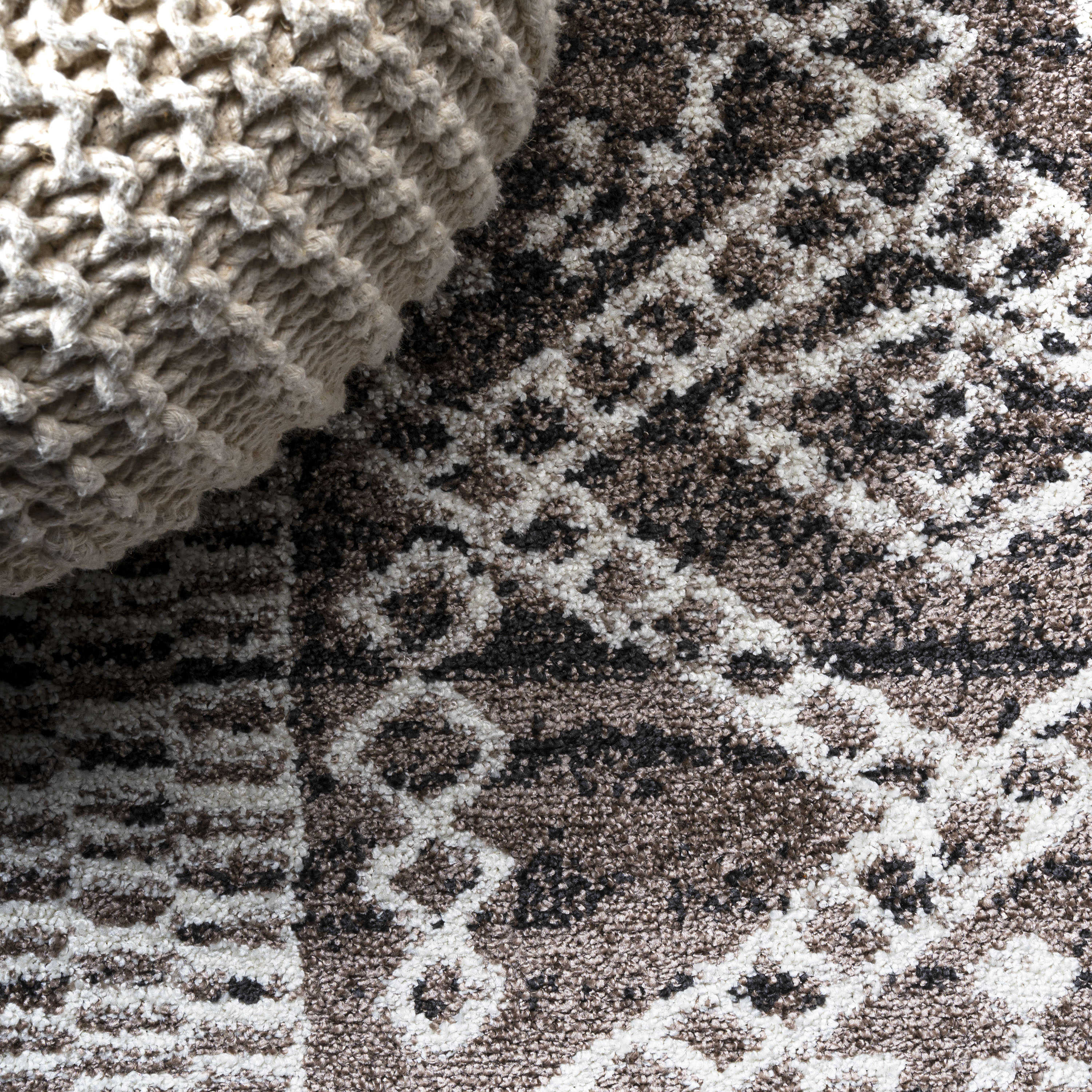 Ivory and Brown Moroccan-Inspired Easy-Care Area Rug