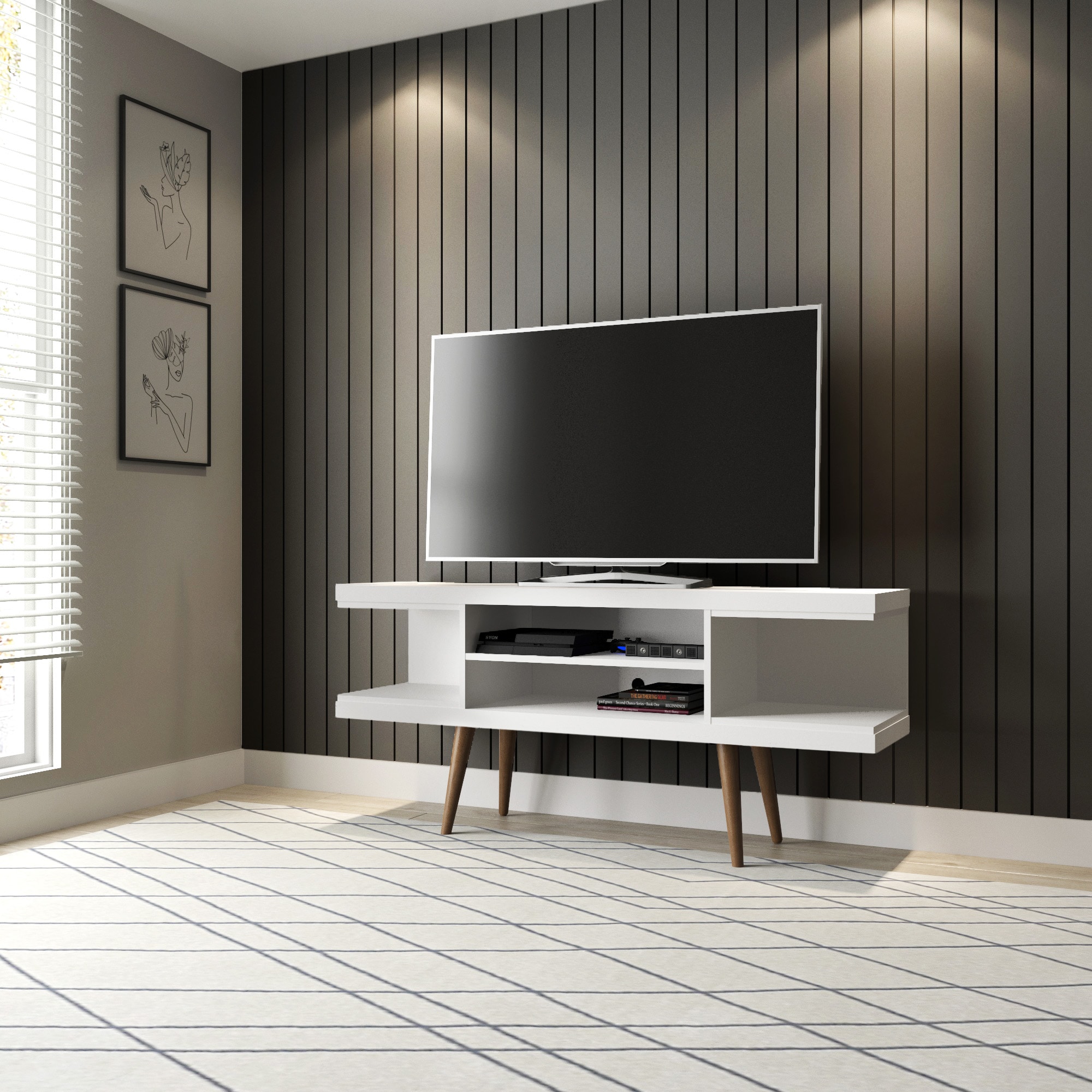 Manhattan Comfort 19654 Modern/Contemporary White Matte TV stand ( Accommodates TVs up to 50-in )