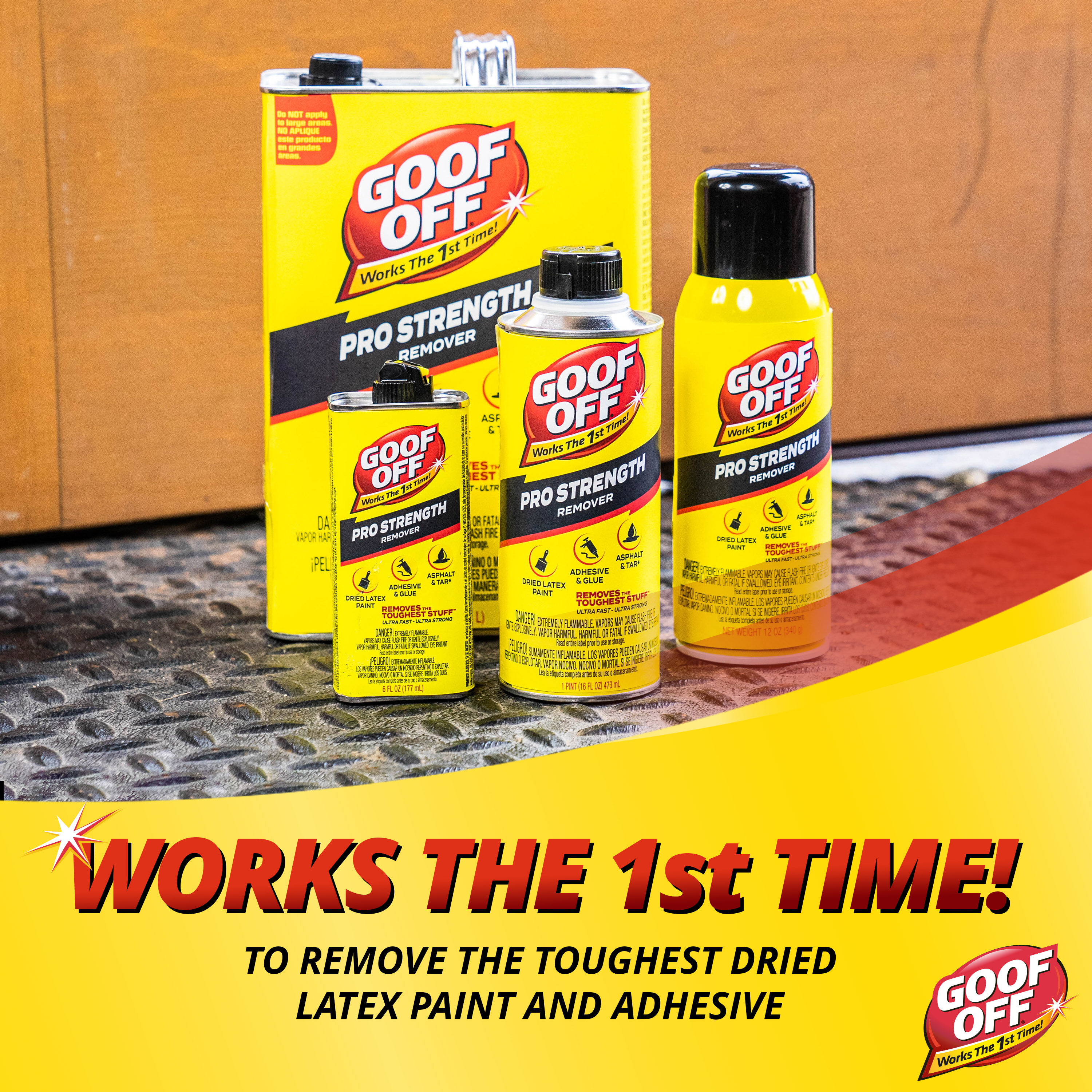 Goof Off 12-fl oz Adhesive Remover, Removes Latex Paint & Tough Adhesives, Aerosol Spray, Works Faster & Better, For Baseboards, Wood, Metal,  Glass, Brick, Liquid