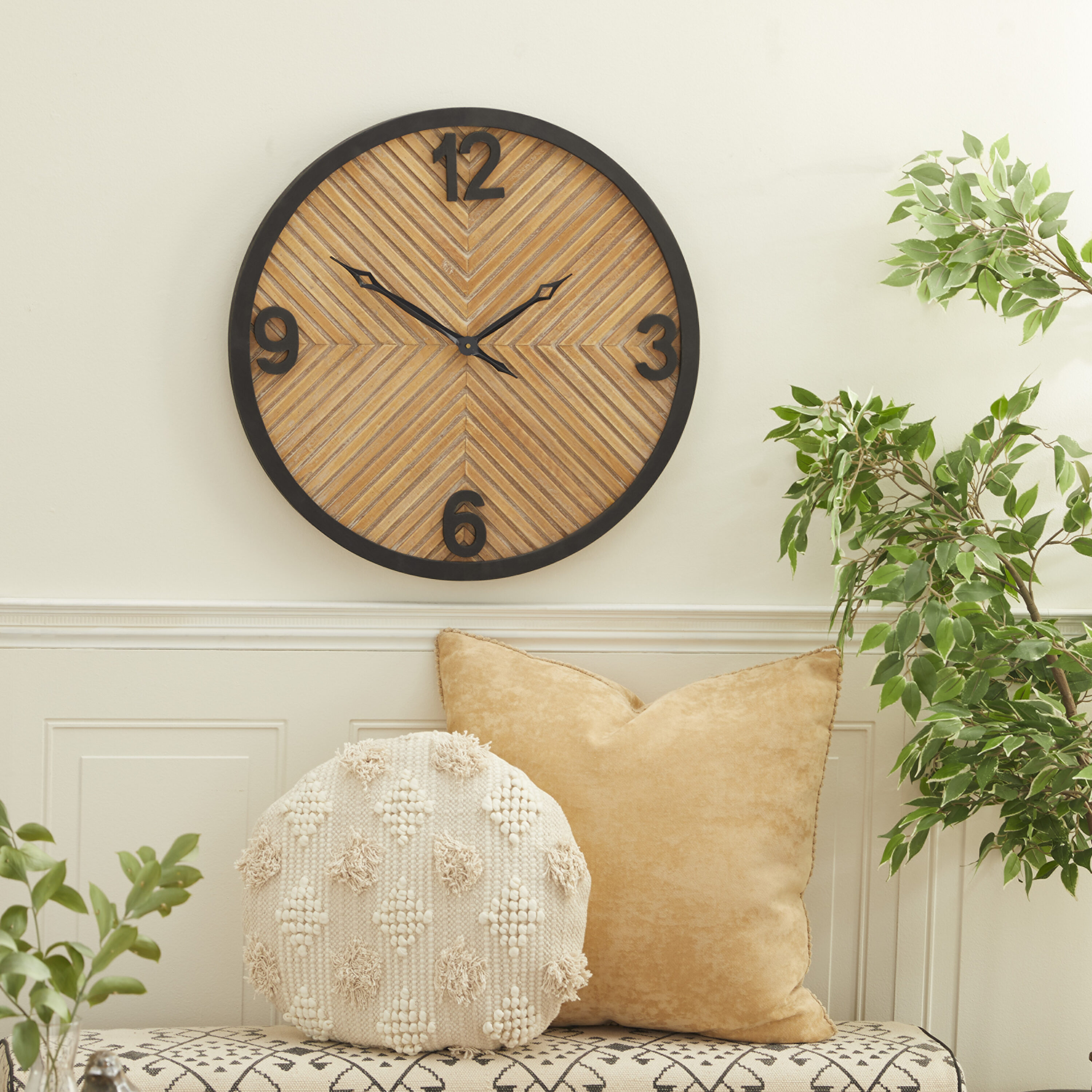 Grayson Lane 35890 Carved Wood Analog Round Wall Industrial