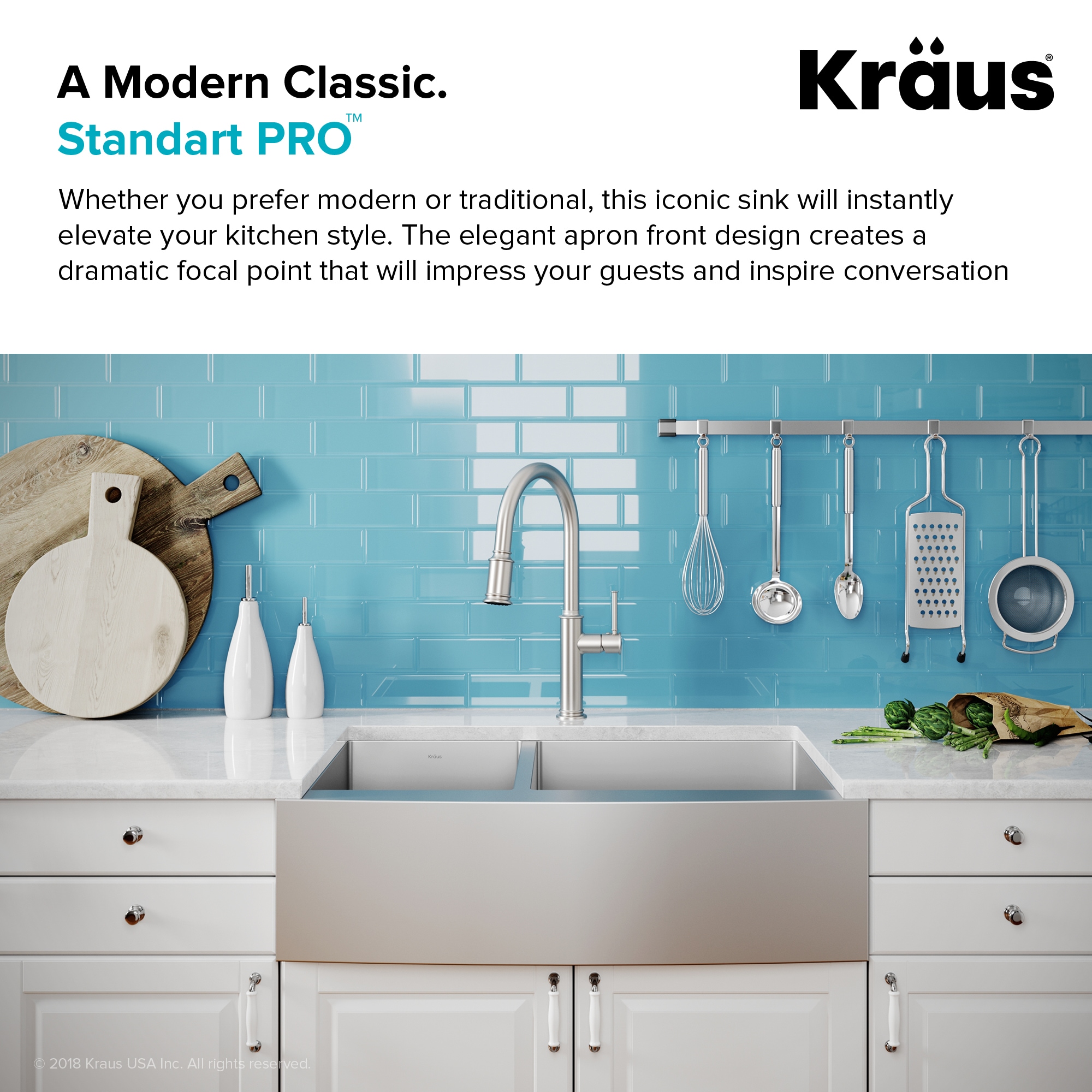 Satin Stainless Steel Double Bowl Farmhouse Kitchen Sink
