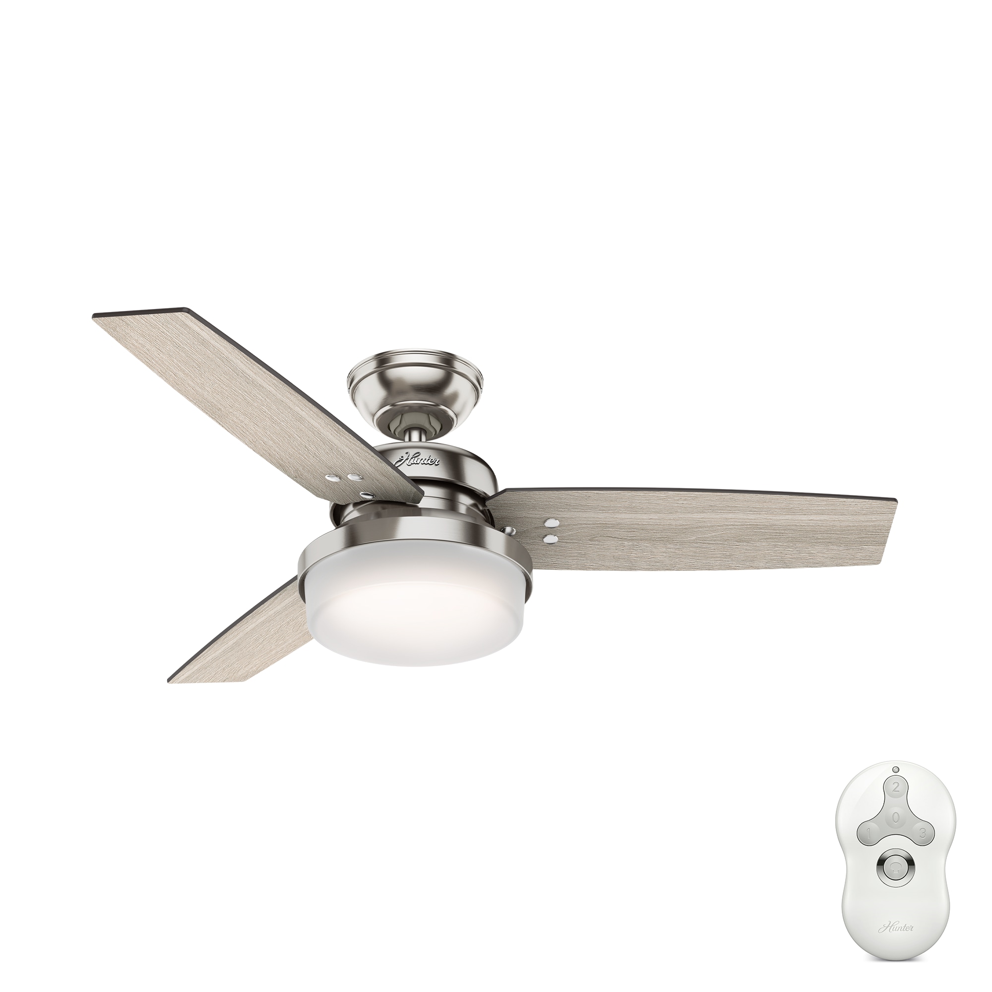 Hunter Fan 44 inch Contemporary Brushed Nickel Indoor Ceiling Fan with Light Kit 