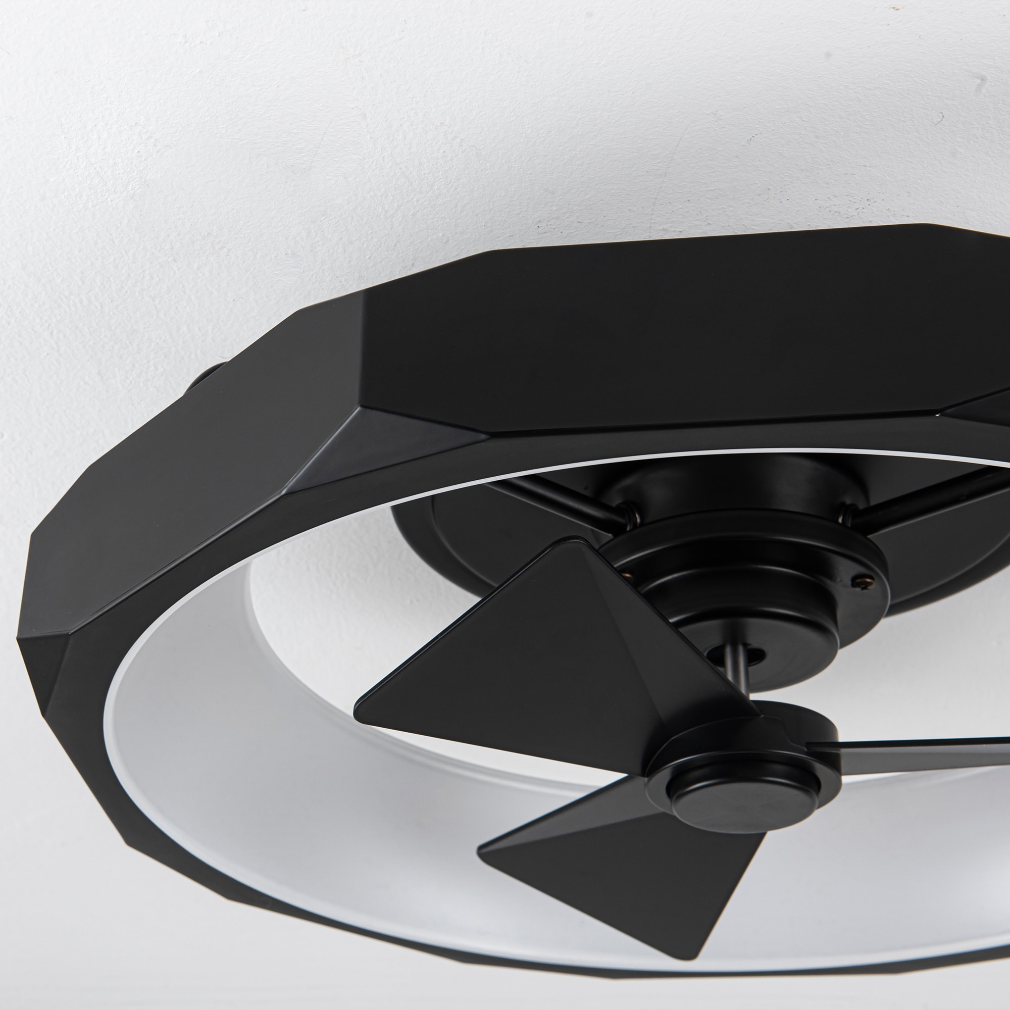 Modern Matte Black Low Profile 19" Ceiling Fan with LED Light and Remote